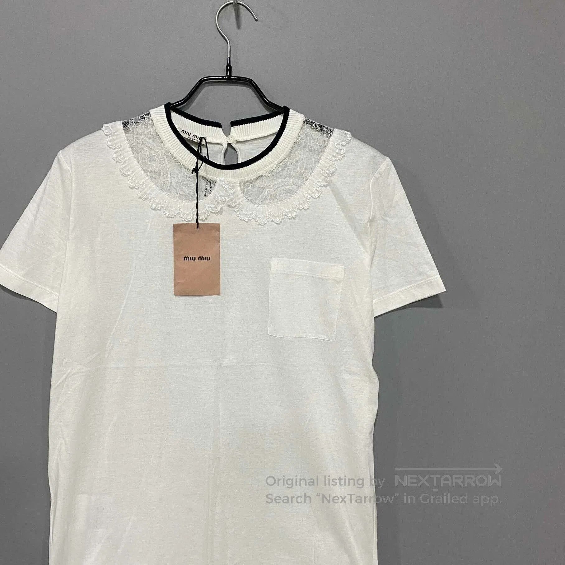 Miu Miu MIUMIU Lace Collar Short Sleeve Top. Size M / US 6-8 / IT 42-44 - 2 Thumbnail