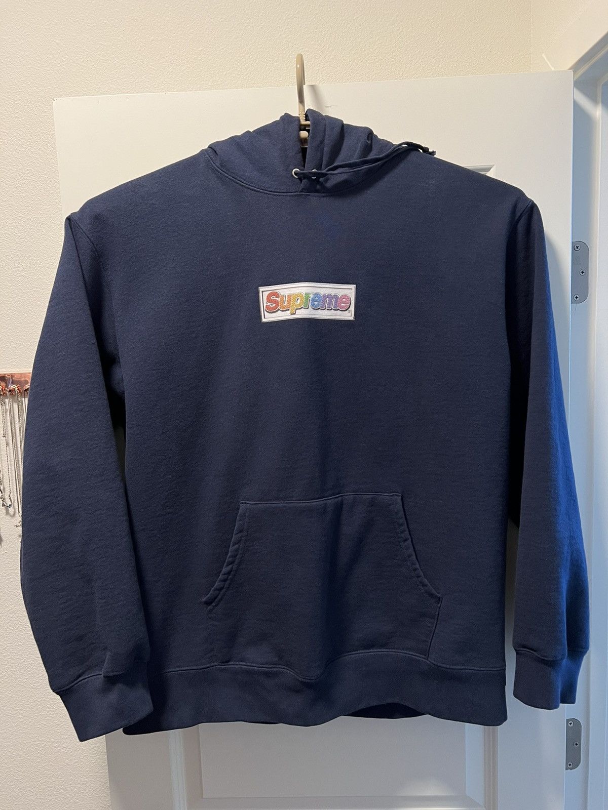 Supreme Washed Box Logo Crewneck Navy Men's - SS25 - US