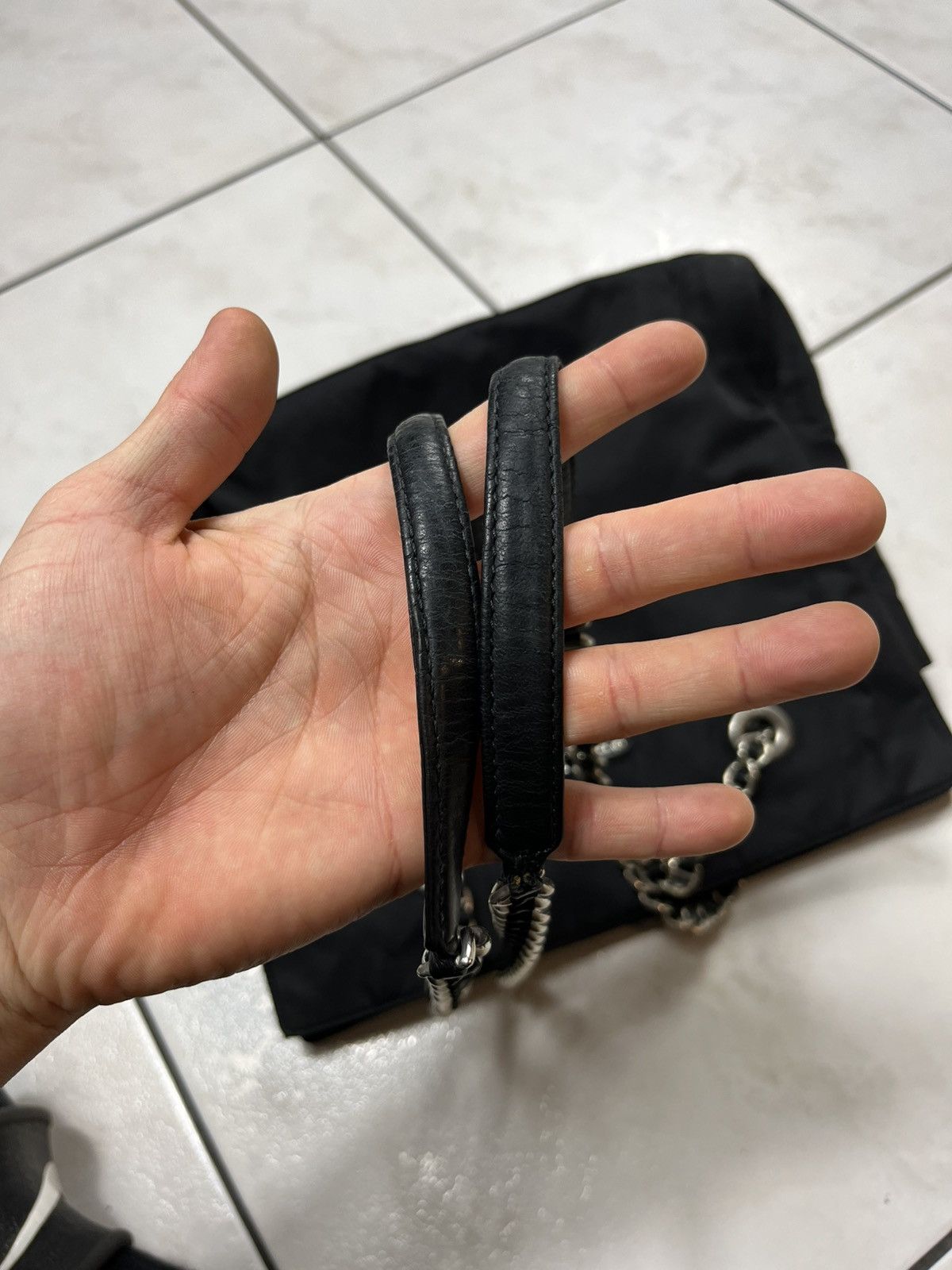 Vintage Prada nylon metal chain handbag tote bag milano