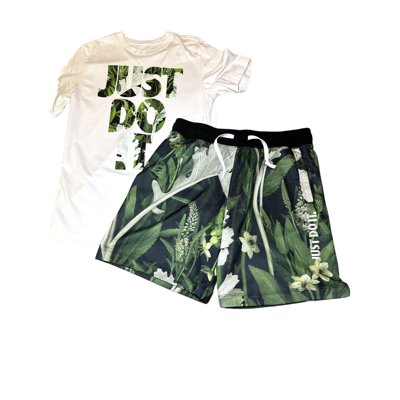 Nike Nike JDI Floral Fleece Shorts and Tee Green Black Mens Grailed