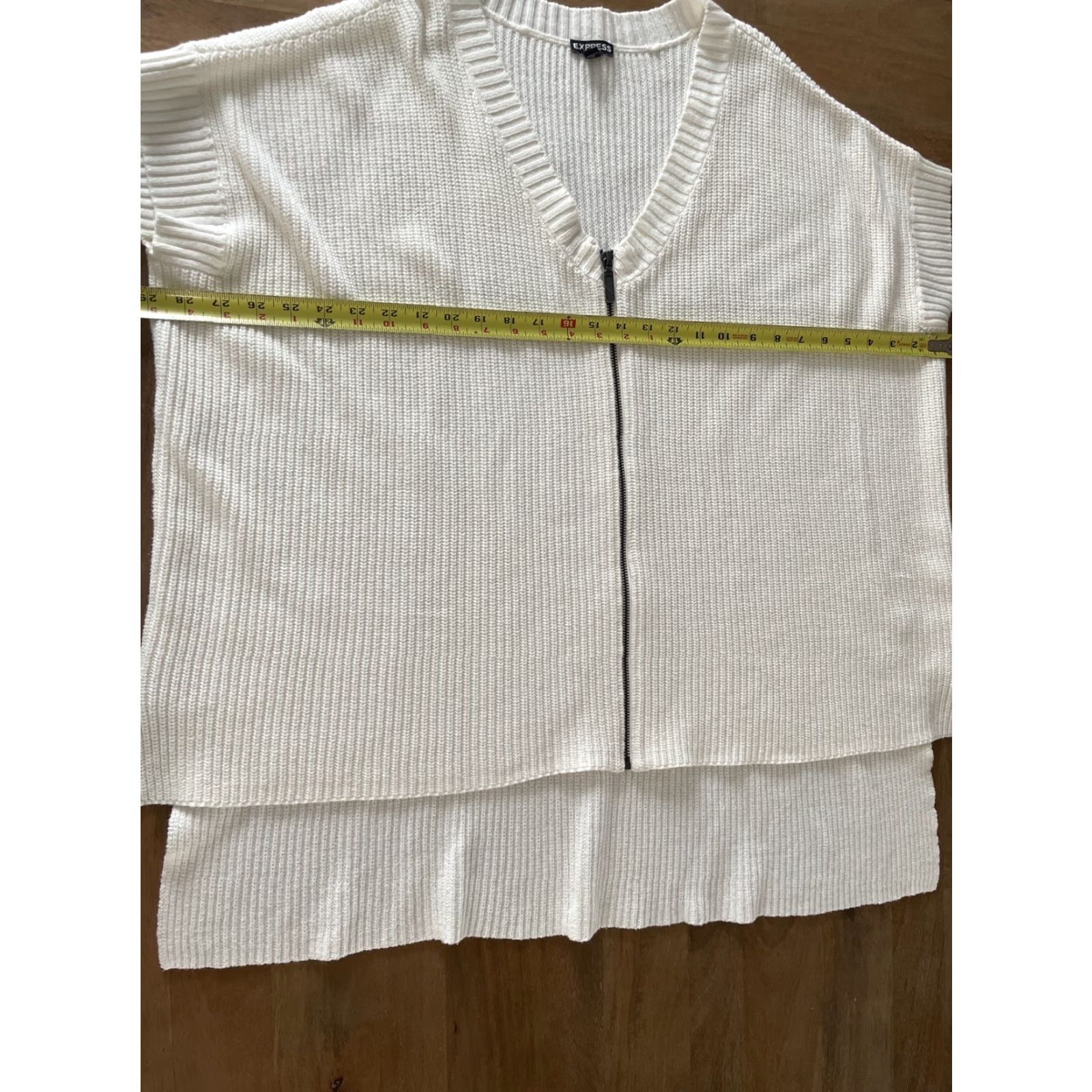 Express Express Womens Vest Sweater Knitted Full Zip Up V Neck Sleeveless Cream One Size Size ONE SIZE - 5 Thumbnail