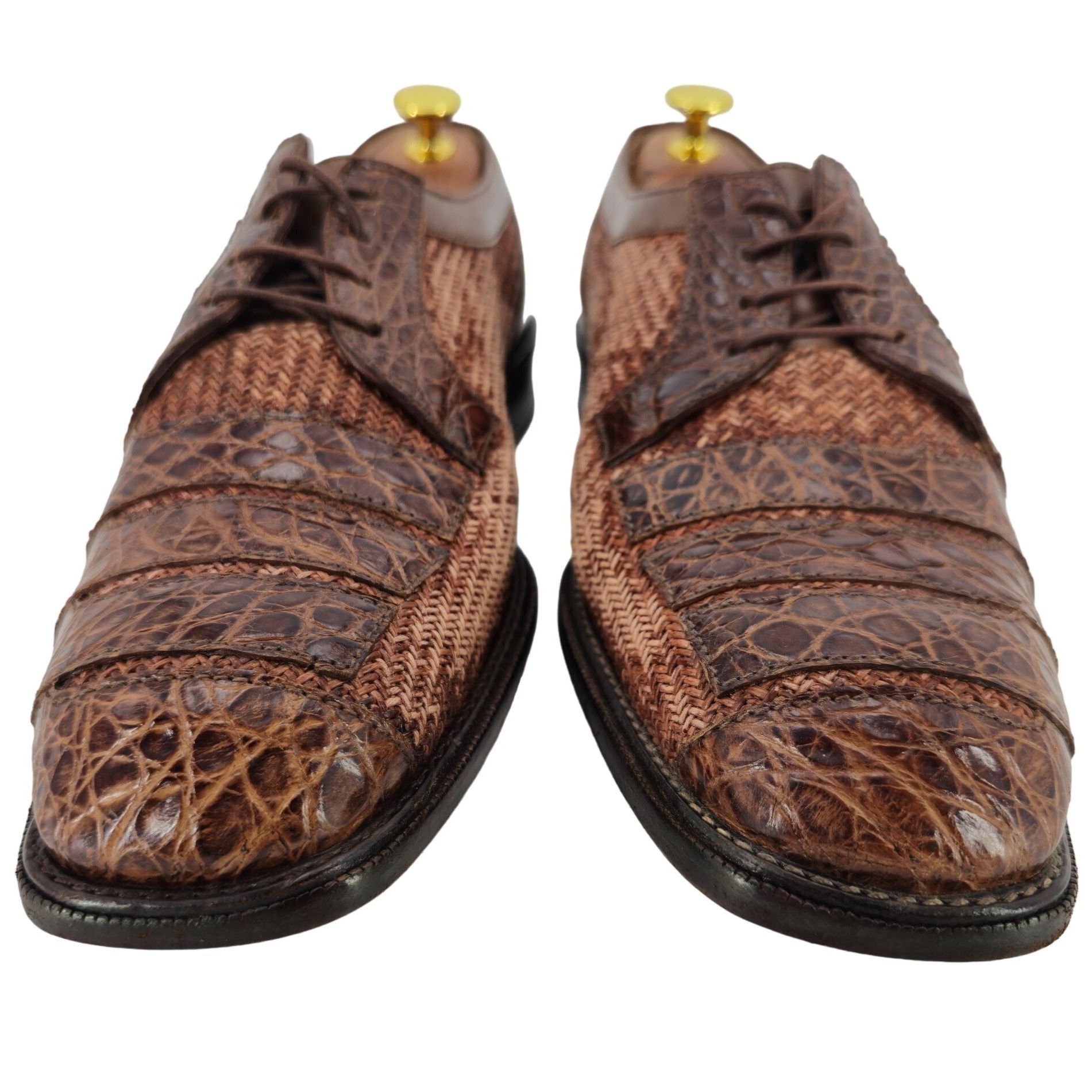Vintage R. Martegani Italy Exotic Alligator and Woven Fabric Brown D Size US 9.5 / EU 42-43 - 9 Thumbnail