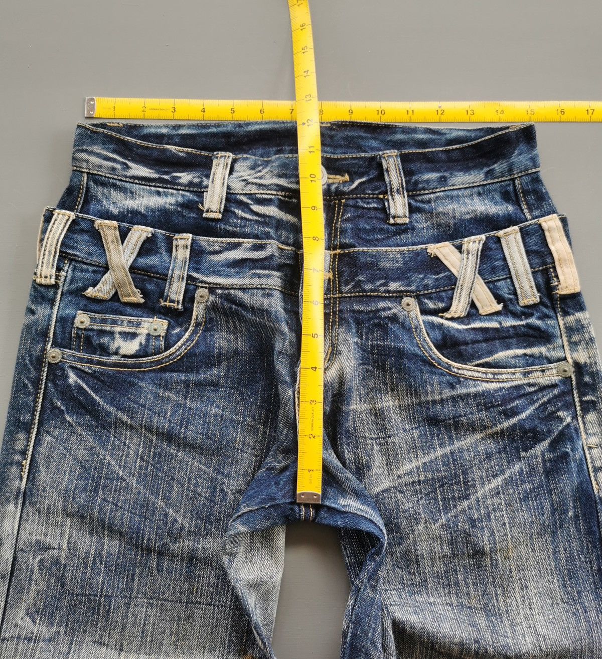 Japanese Brand Whiskers Unbrand Double Waist Faded Designs Jeans Size US 30 / EU 46 - 8 Thumbnail