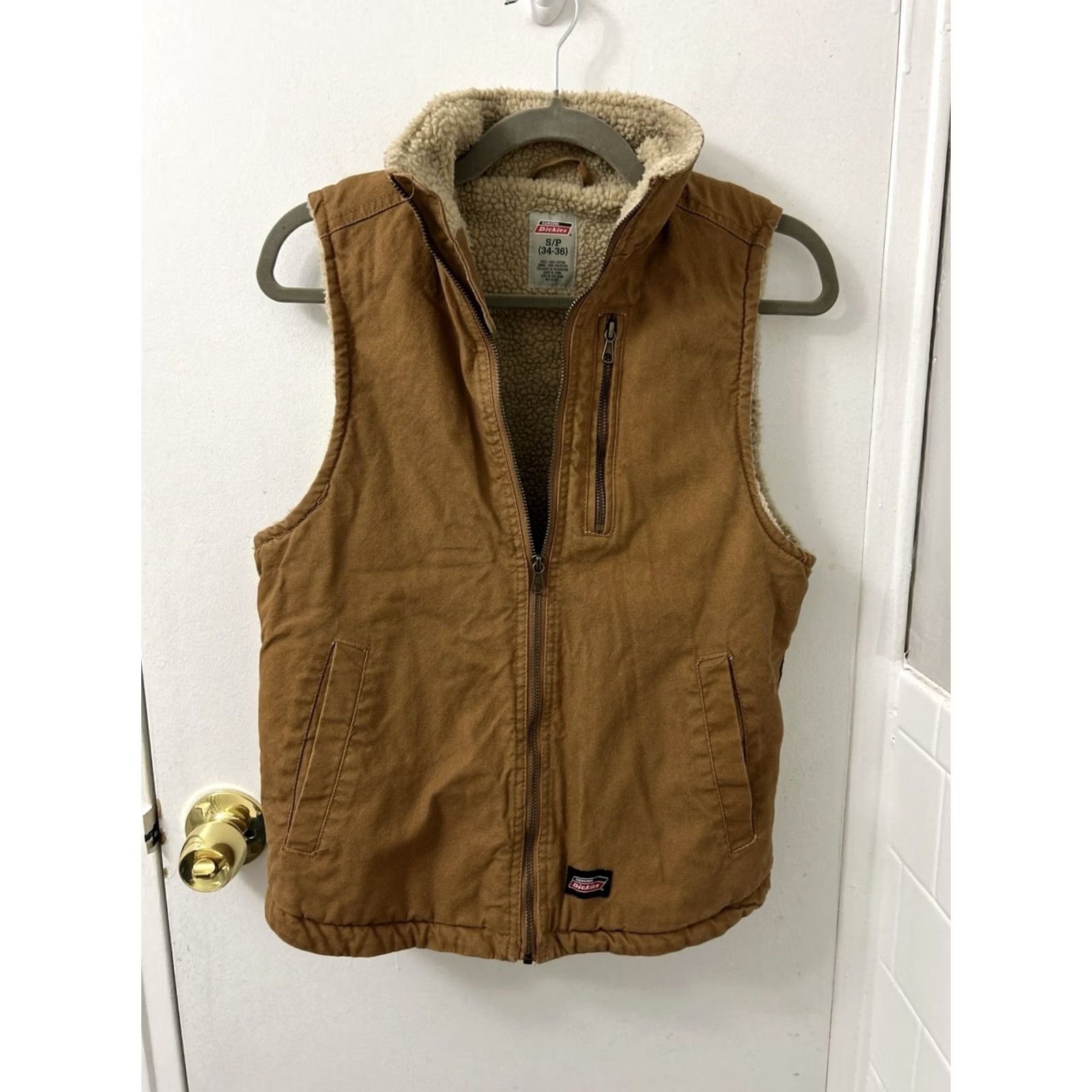 Dickies Dickies Vest Mens S Brown Duck Canvas Full Zip Lined Pockets Sherpa Insulated Workwear Jacket/Cotton Canvas Vest with Zipper Pockets Size US S / EU 44-46 / 1 - 2 Thumbnail