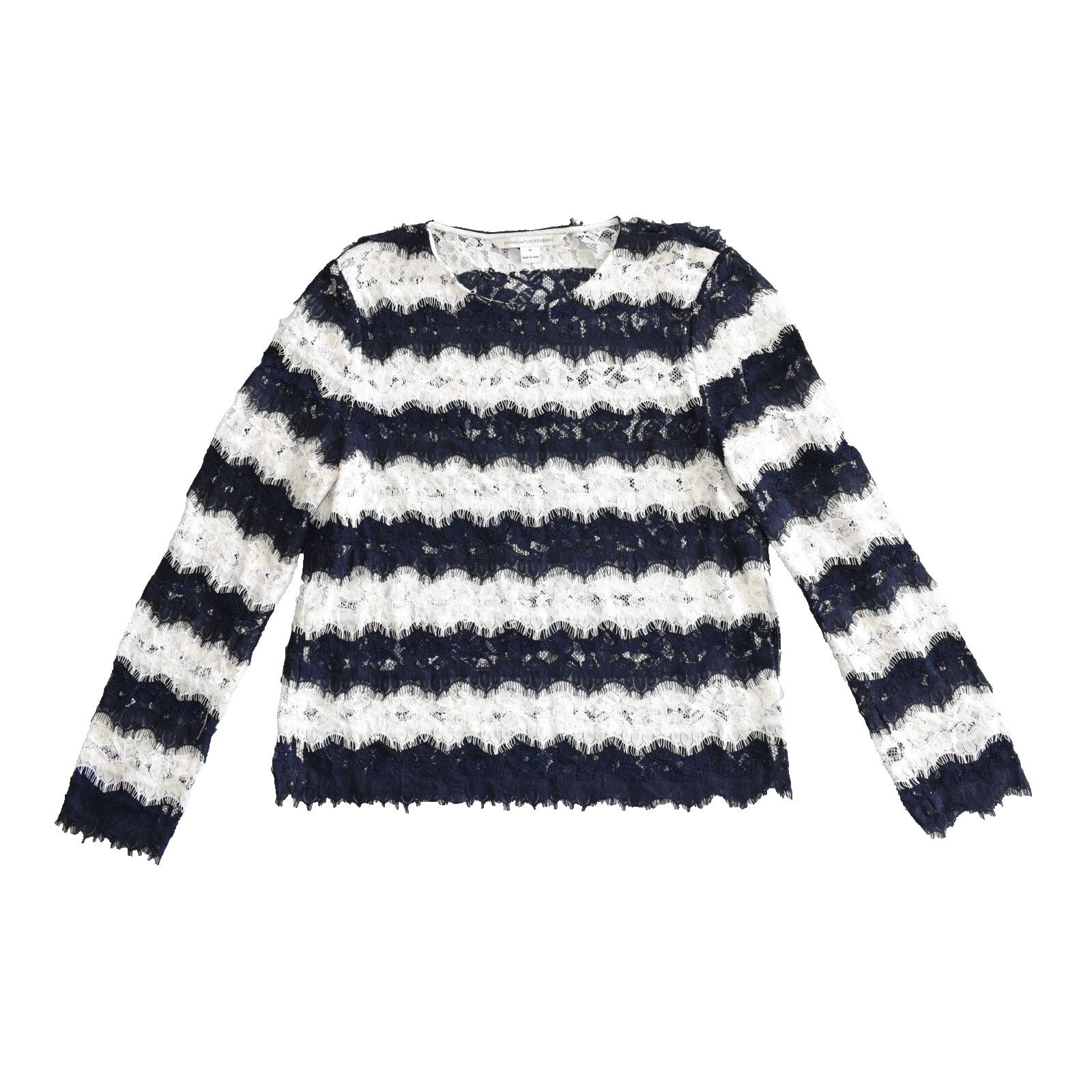 Diane von Furstenberg DIANE VON FURSTENBERG Navy White Lace Long Blouse Top Size M Size M / US 6-8 / IT 42-44 - 4 Thumbnail