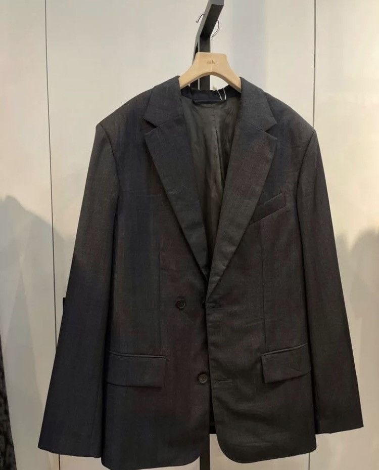 image of Balenciaga Wool Apparel Rentals Crinkled Blazer Jacket in Grey, Men's (Size 48R)