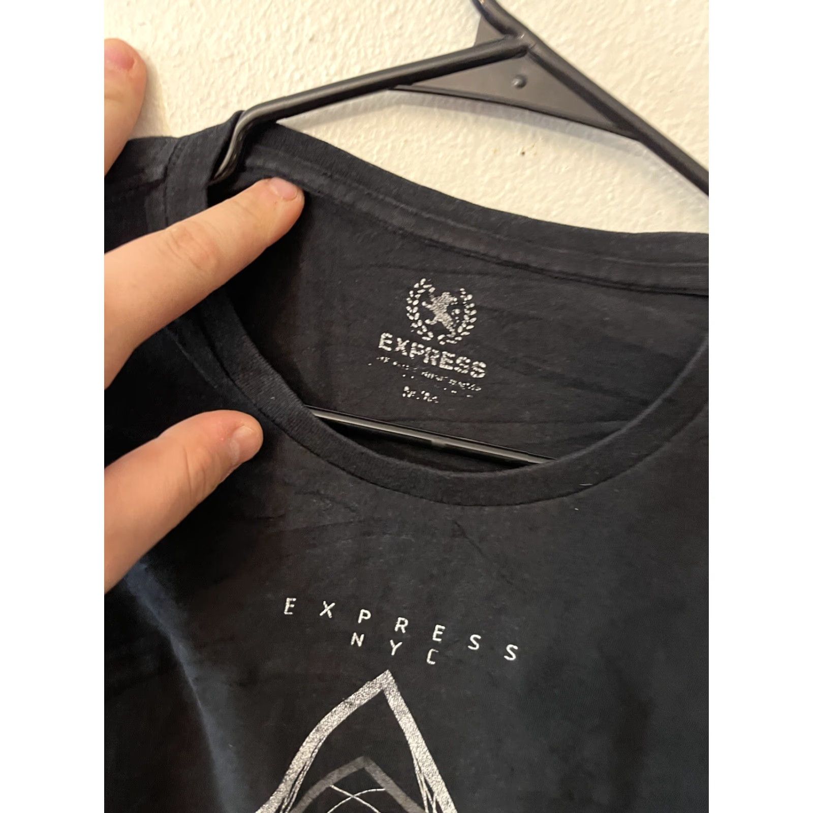 Express VINTAGE Express Shirt Men Medium Black Graphic Print Crew Neck Short Sleeve Slim - Express Outlet - 100% Cotton Size US M / EU 48-50 / 2 - 2 Thumbnail