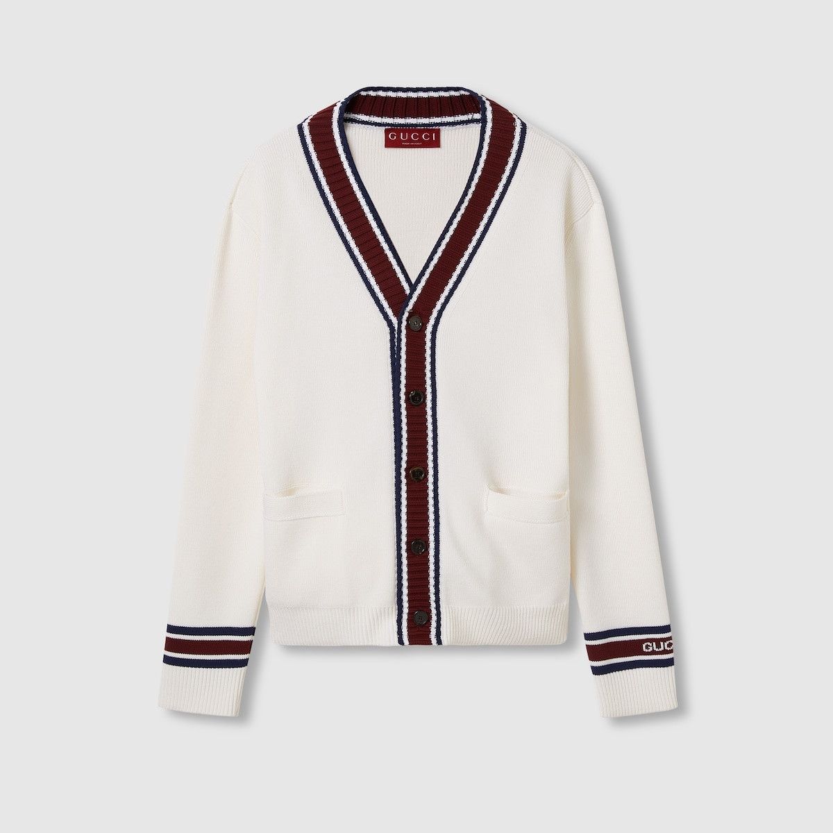 Gucci o1loc1c1125 811242 Wool Knit Cardigan With Intarsia in White Size US L / EU 52-54 / 3 - 1 Preview