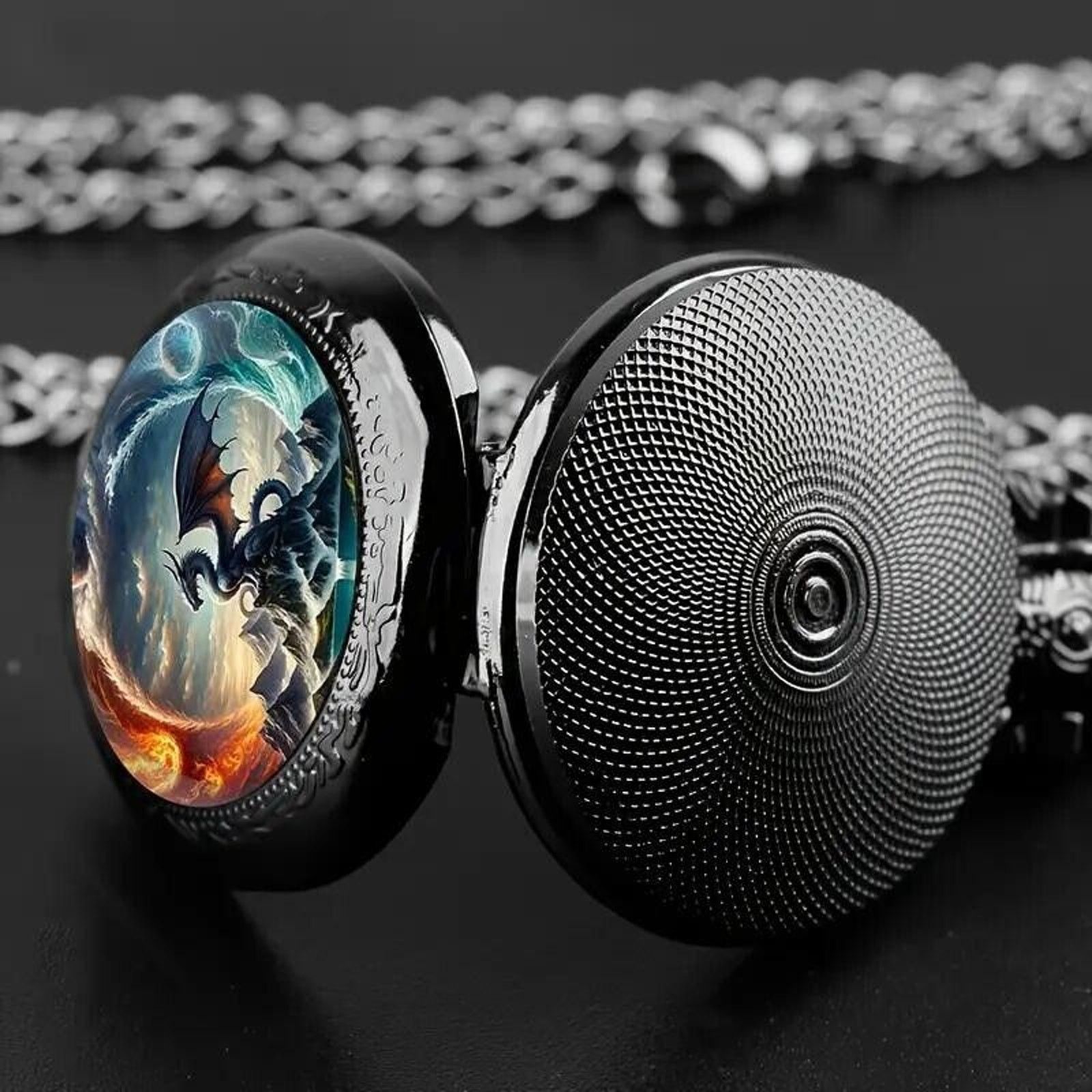 Other Flying Dragon Black Pocket Watch • Ocean •Volcano Size ONE SIZE - 3 Thumbnail