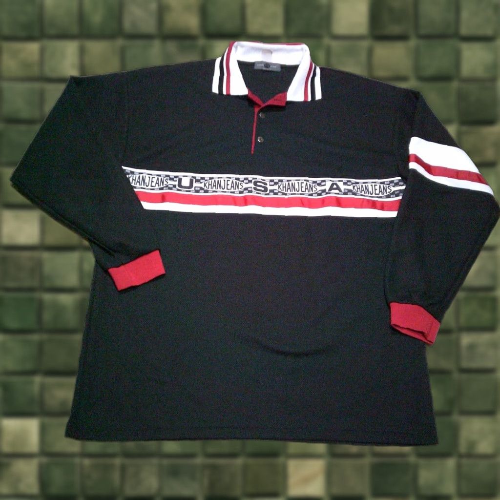 Vintage VINTAGE Khan Jeans Polo Shirt Mens L 90s Baggy Hip Hop Black Polyester Blend Logo Solid Long Sleeve Casual Shirts Men 90s Hip Hop Size US L / EU 52-54 / 3 - 1 Thumbnail