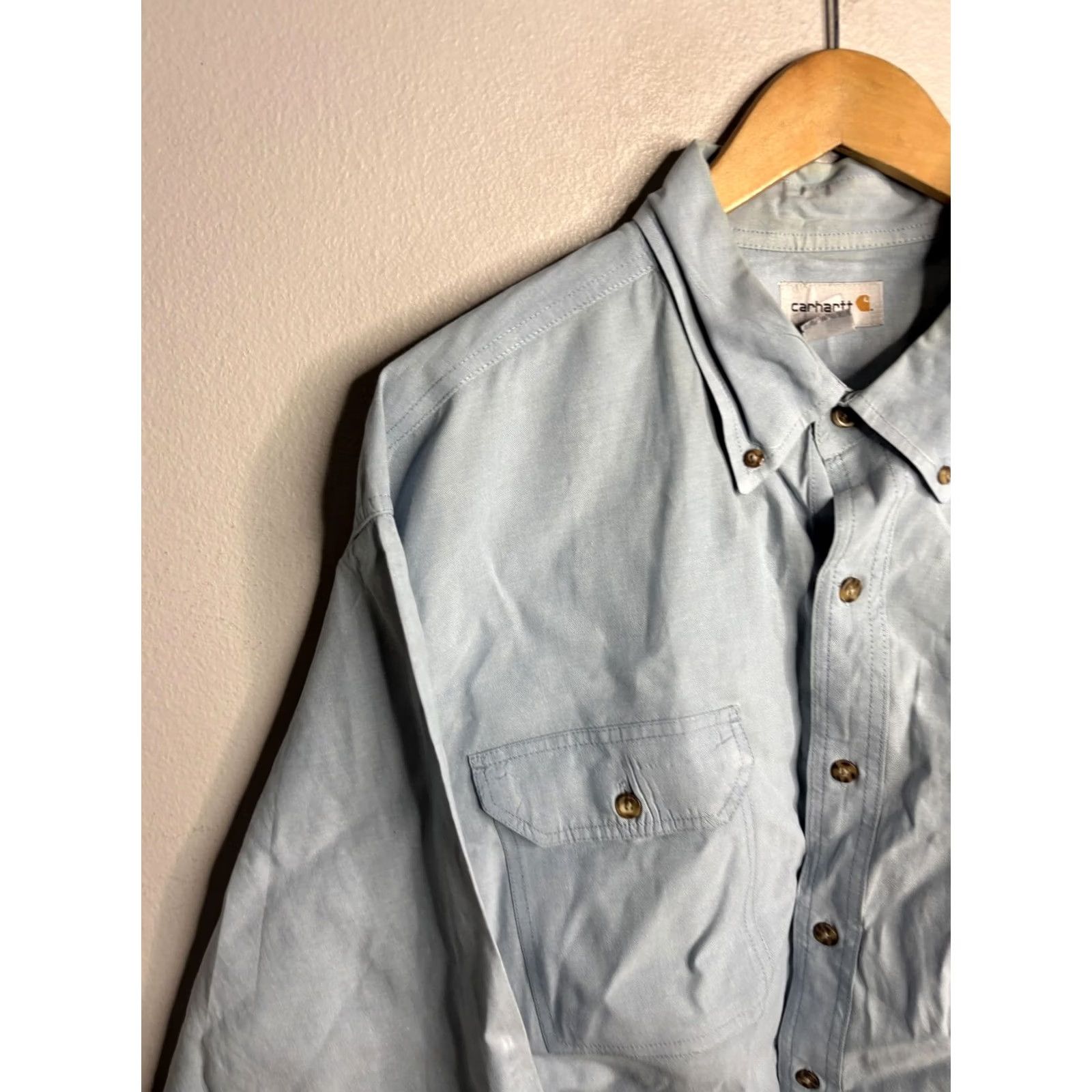Carhartt Carhartt Shirt Mens 2XL Light Blue Button Down Long Sleeve Workwear S202 CBL Size US XXL / EU 58 / 5 - 2 Thumbnail