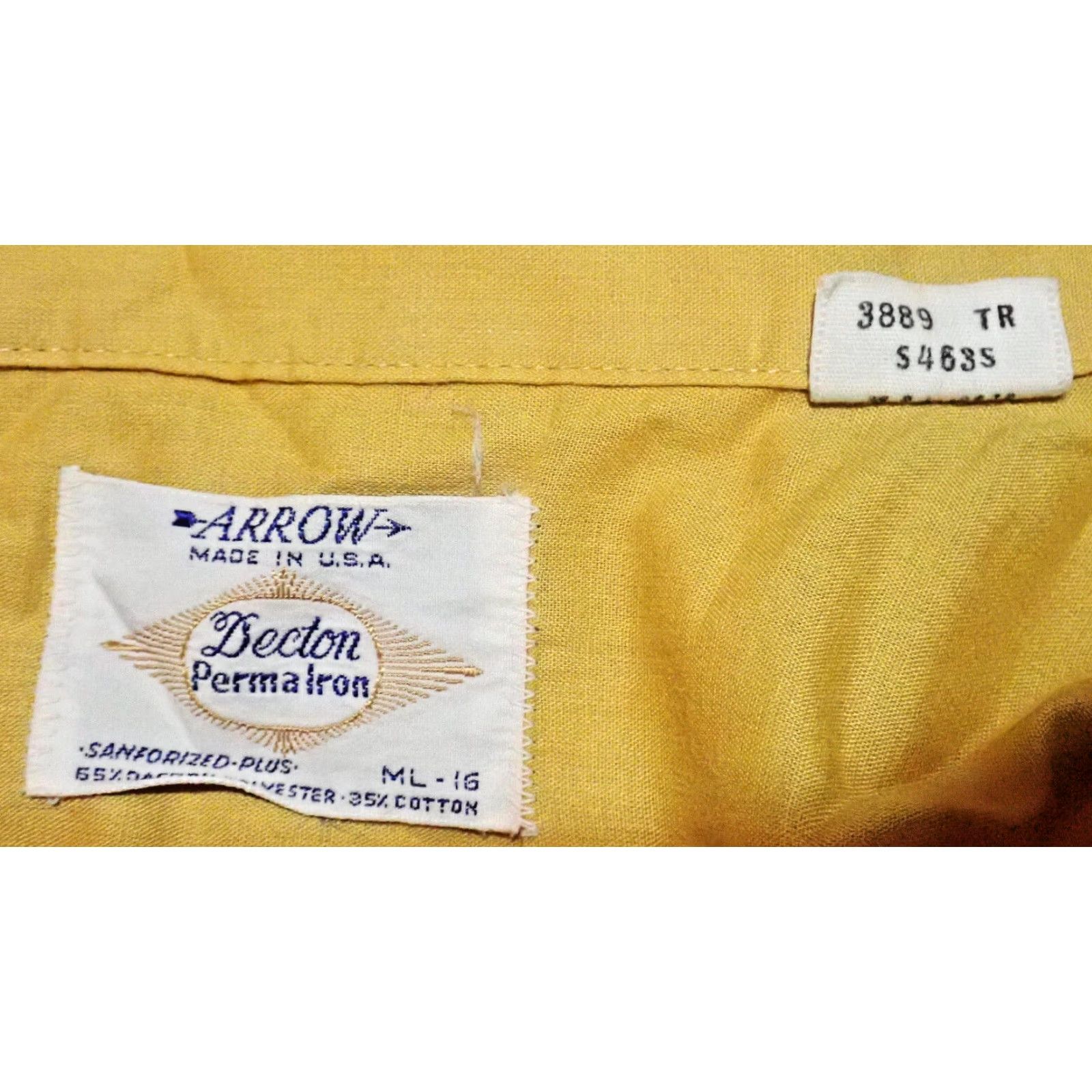Arrow VINTAGE Arrow Sanforized Loop Collar Shirt Adult L Long Sleeve 1950s Rockabilly Yellow 45" Chest Mens Size US L / EU 52-54 / 3 - 4 Thumbnail