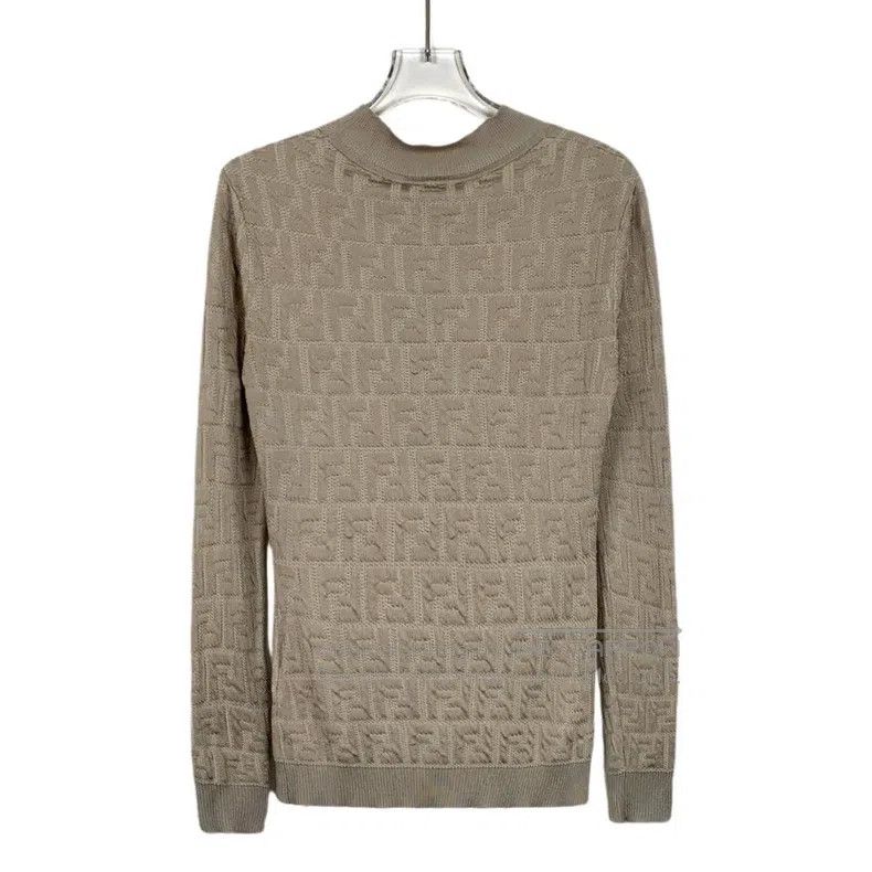 Fendi Fendi Khaki Logo Jacquard Full-Print Cotton Round Neck Lon Size XXS / US 00 / IT 34 - 2 Thumbnail