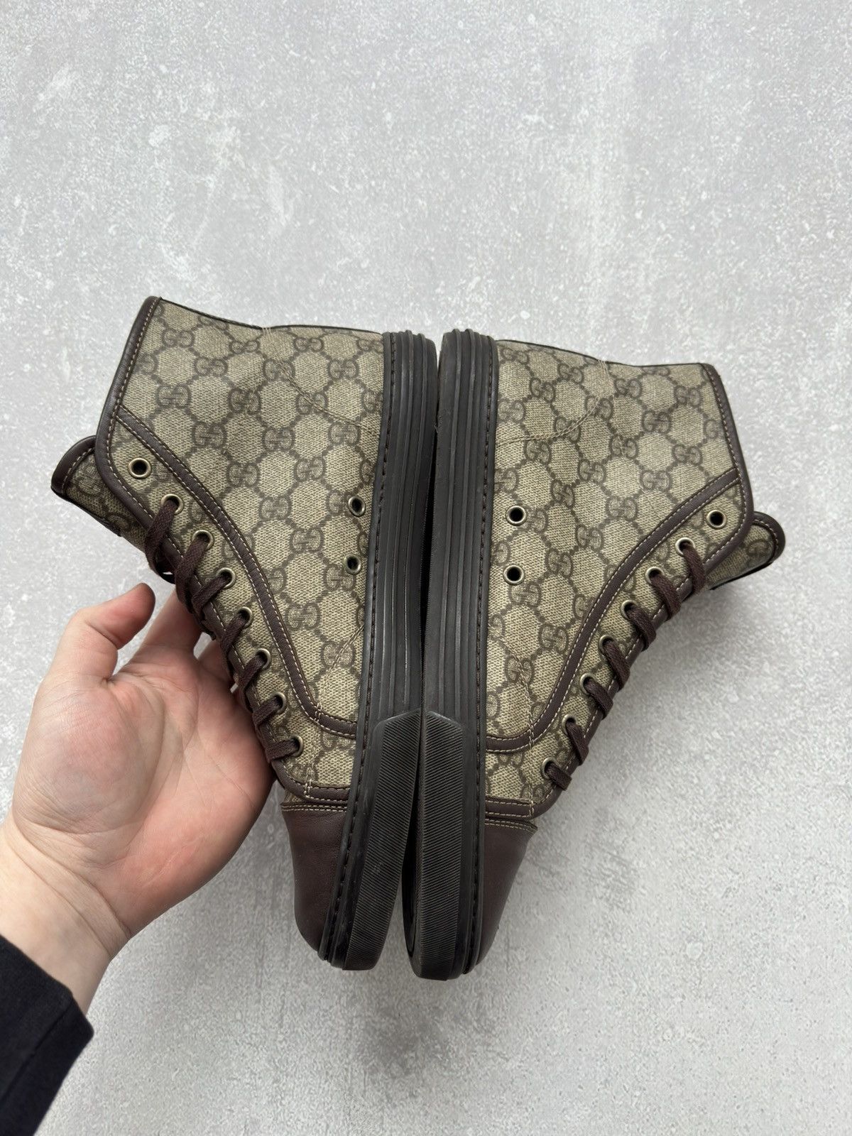 Vintage Vintage Gucci High Top GG Brown Monogram Leather Shoes Size US 8.5 / EU 41-42 - 11 Thumbnail