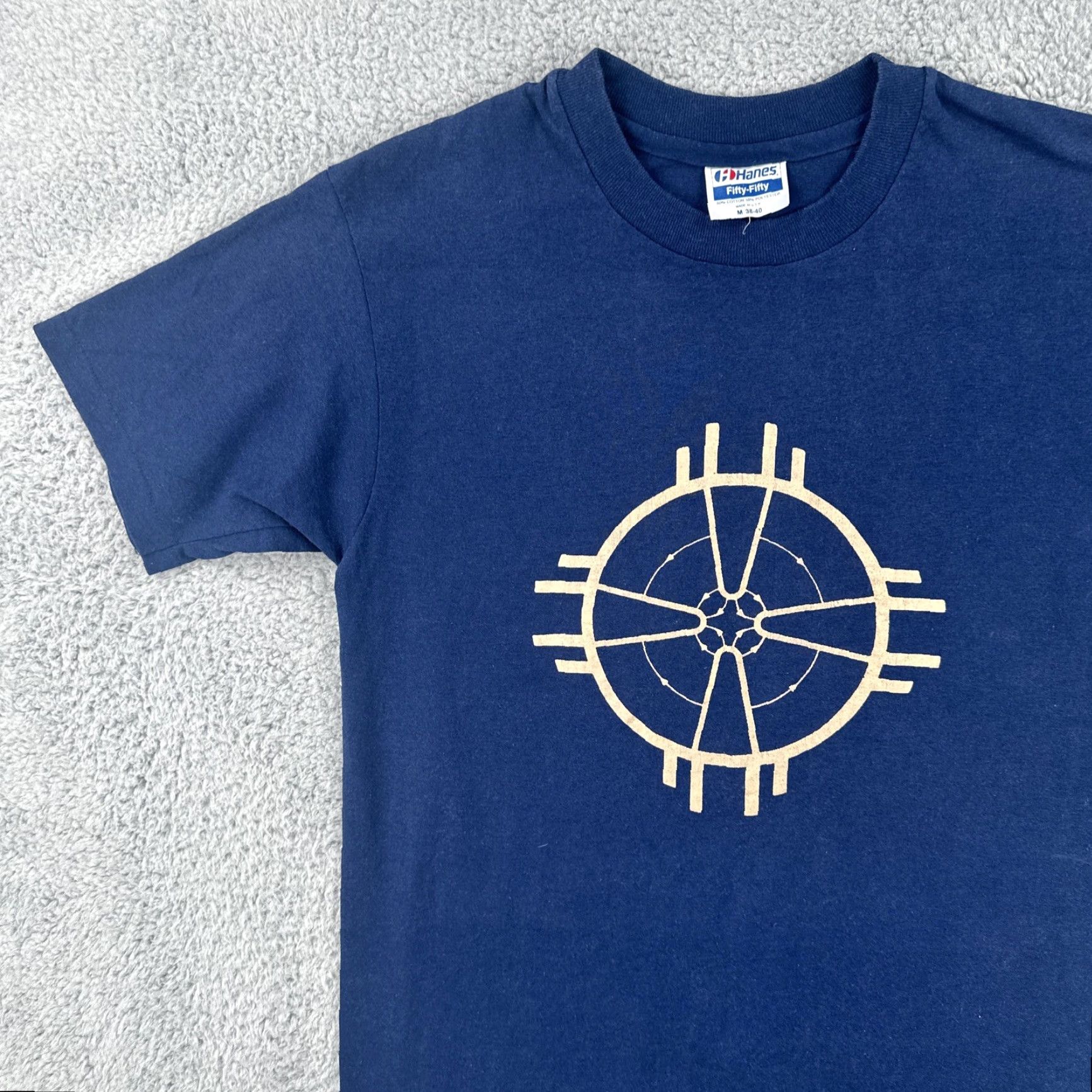 Hanes VINTAGE Hanes Fifty-Fifty 80s Men’s M Short Sleeve T Shirt Blue Zia Symbol Mens Size US M / EU 48-50 / 2 - 4 Thumbnail