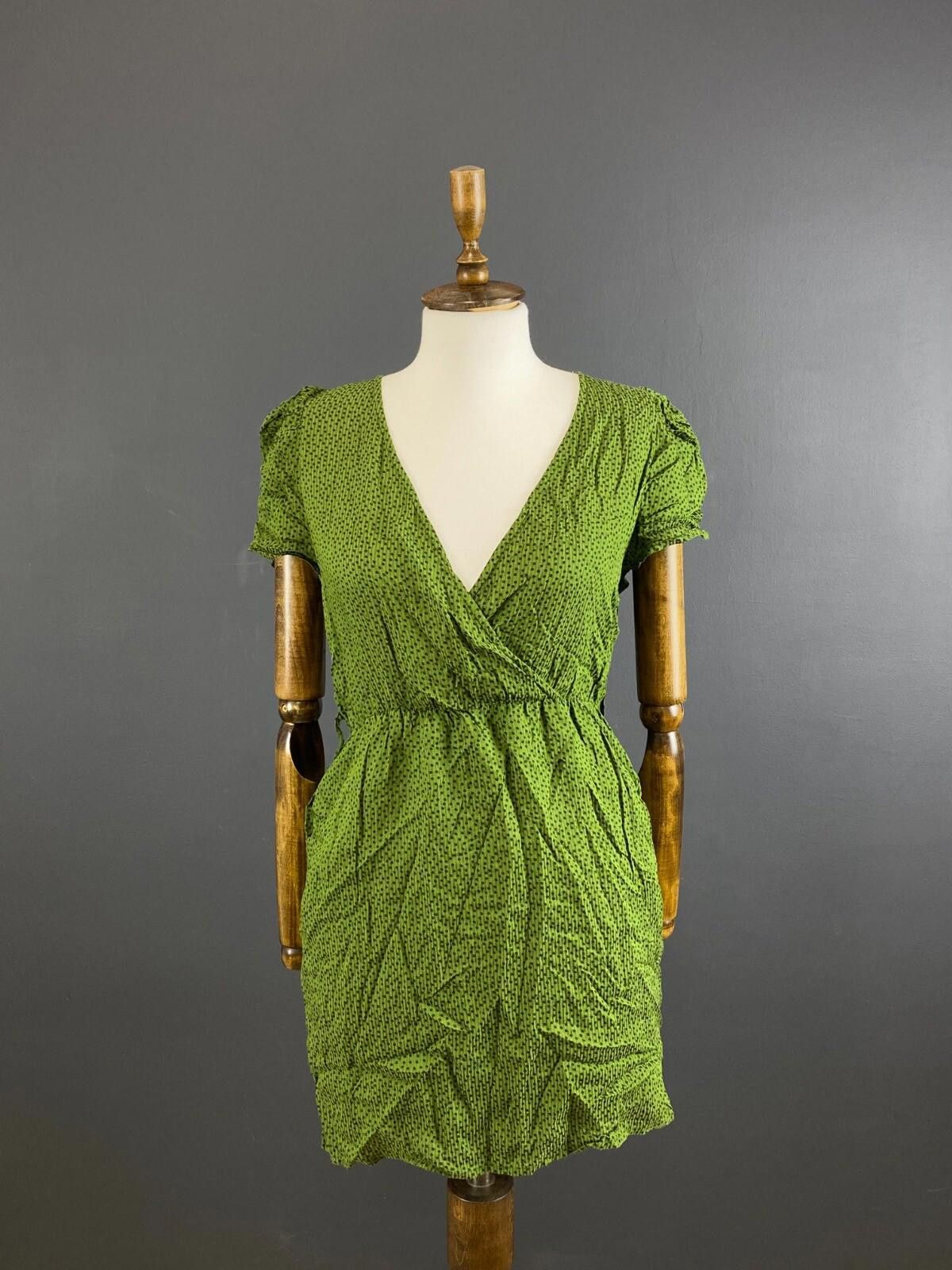 Gianni Valentino Ganni Green Dotty Short Sleeve V-Neck Peged Dress Size M Size M / US 6-8 / IT 42-44 - 1 Thumbnail