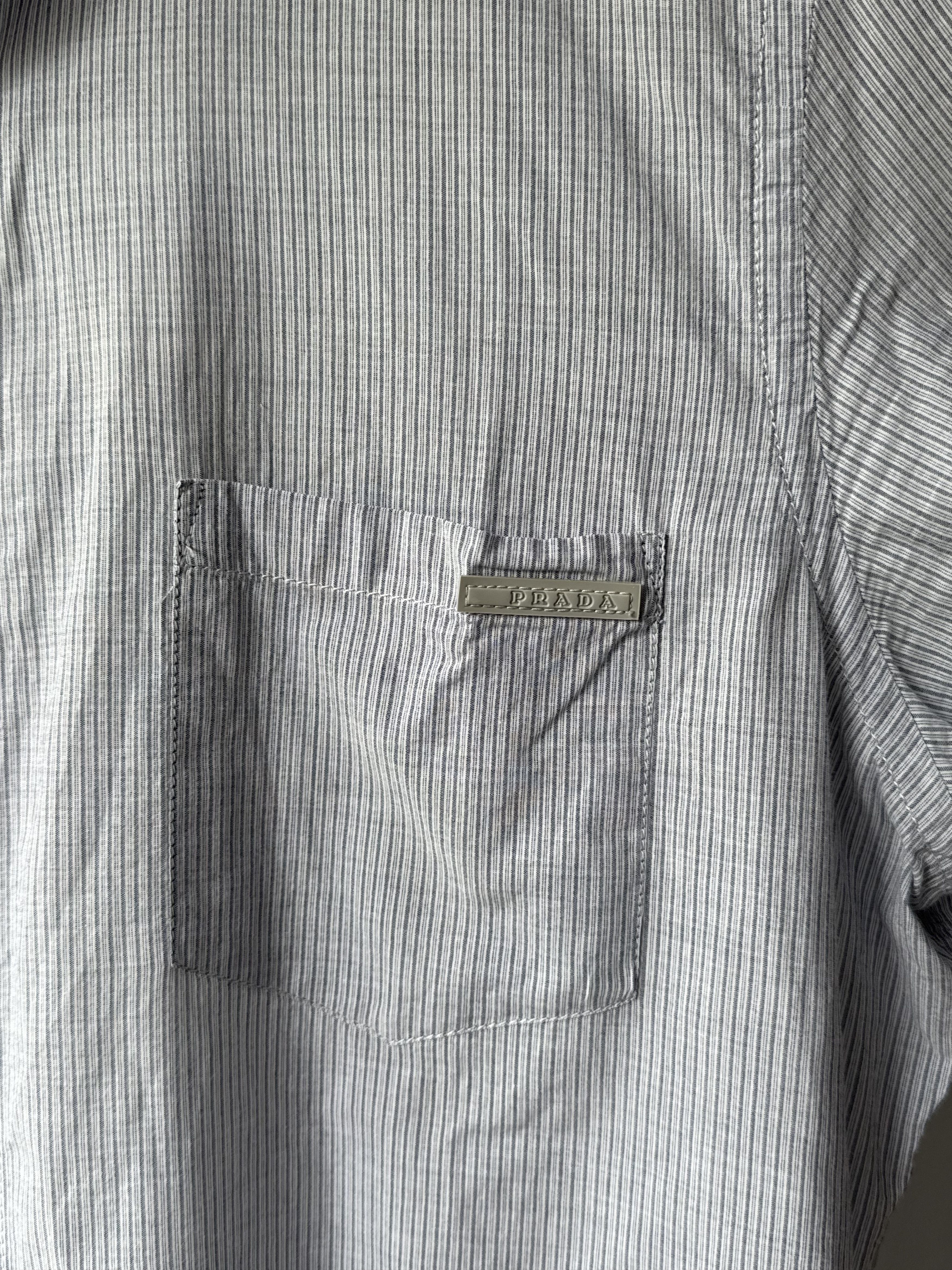 Prada Prada Casual Striped Cotton Short Sleeve Tab Pocket Shirt Size US M / EU 48-50 / 2 - 10 Thumbnail
