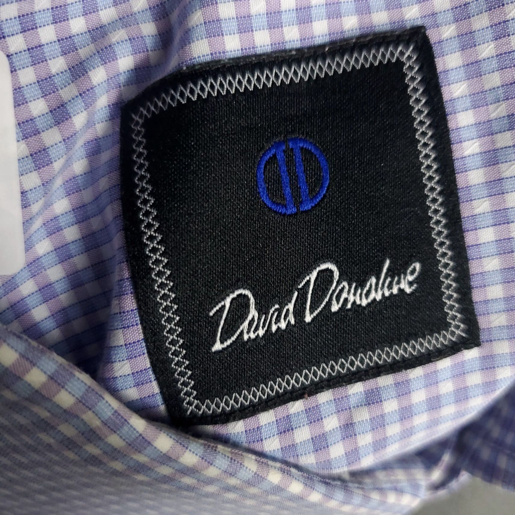 David Donahue David Donahue Dress Shirt Mens 17.5 Purple Check Long Sleeve Button-Up Cotton 100% Regular Fit Size 46R - 7 Thumbnail