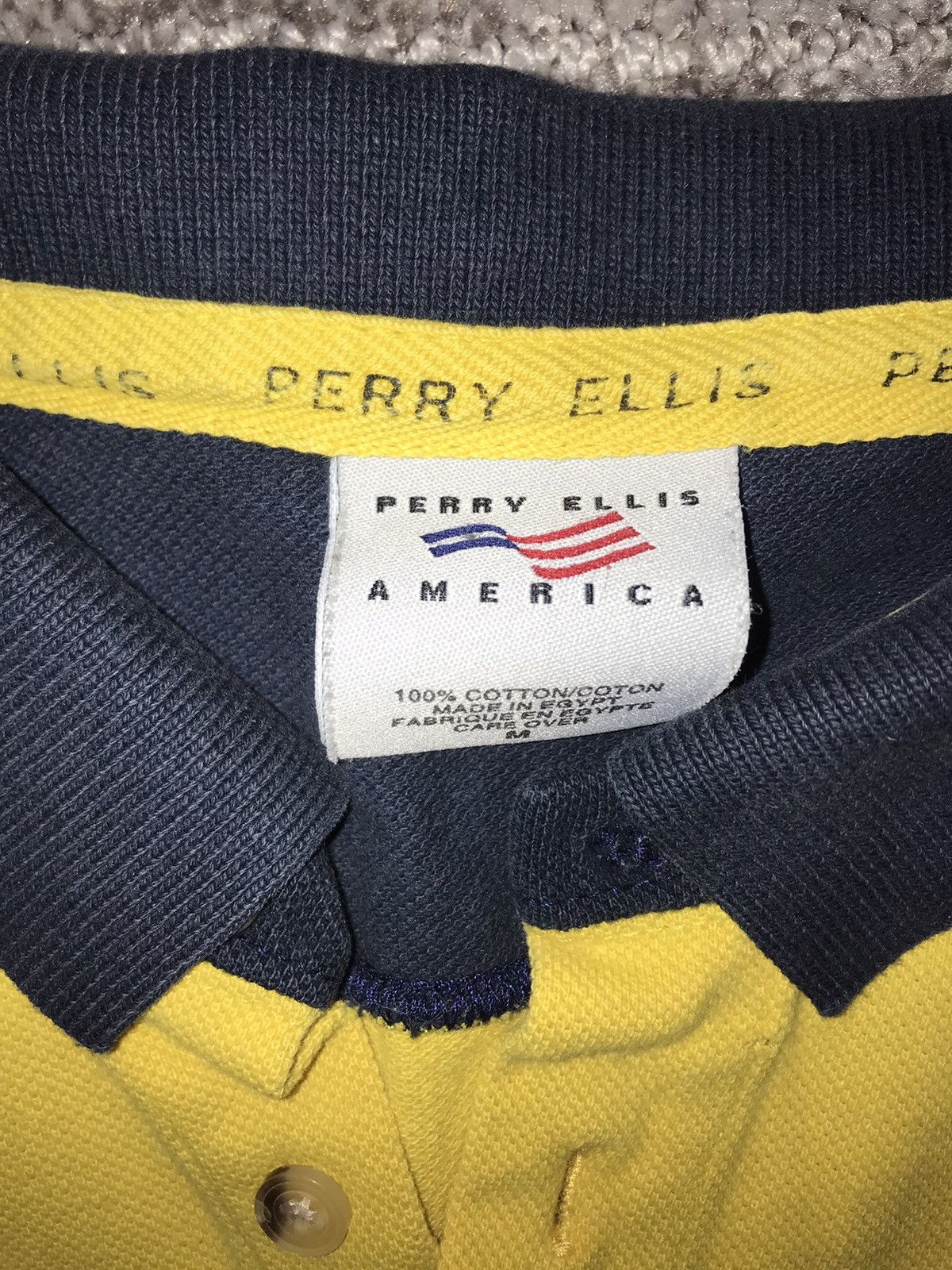 Perry Ellis × Vintage RARE NAVY & YELLOW PERRY ELLIS POLO Size US M / EU 48-50 / 2 - 2 Thumbnail