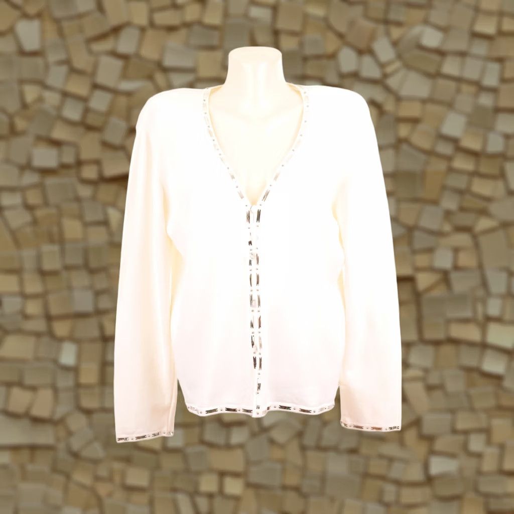 Escada VINTAGE Escada Cardigan Top Shirt Womens 42 White Cupro 88% Nylon 12% PA Germany 60cm 50cm 46cm 60cm 23.23" 90s? Size M / US 6-8 / IT 42-44 - 1 Thumbnail