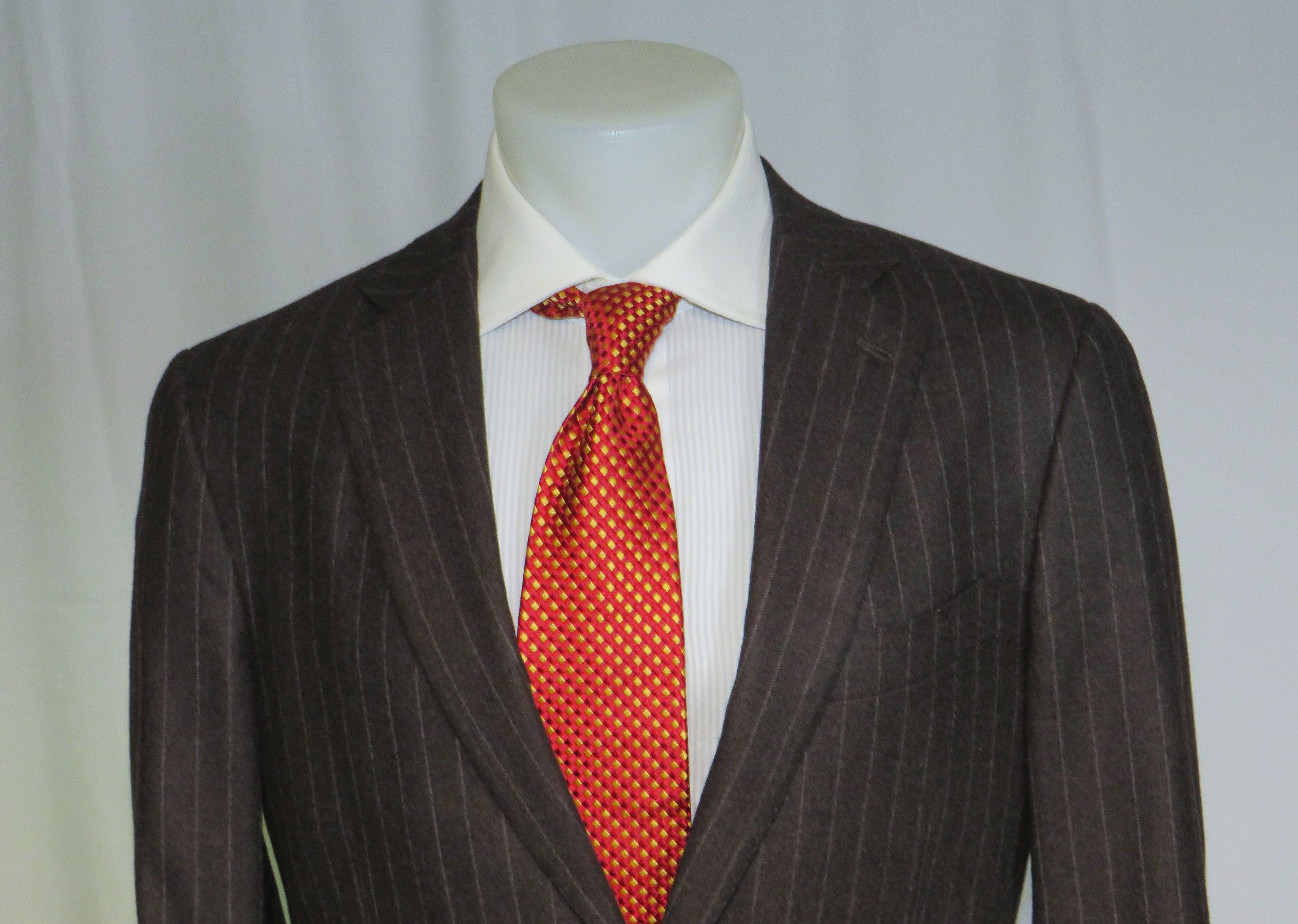 Isaia Base S Super 170 Brown Flannel Striped Two Button Suit 42R Size 42R - 4 Thumbnail