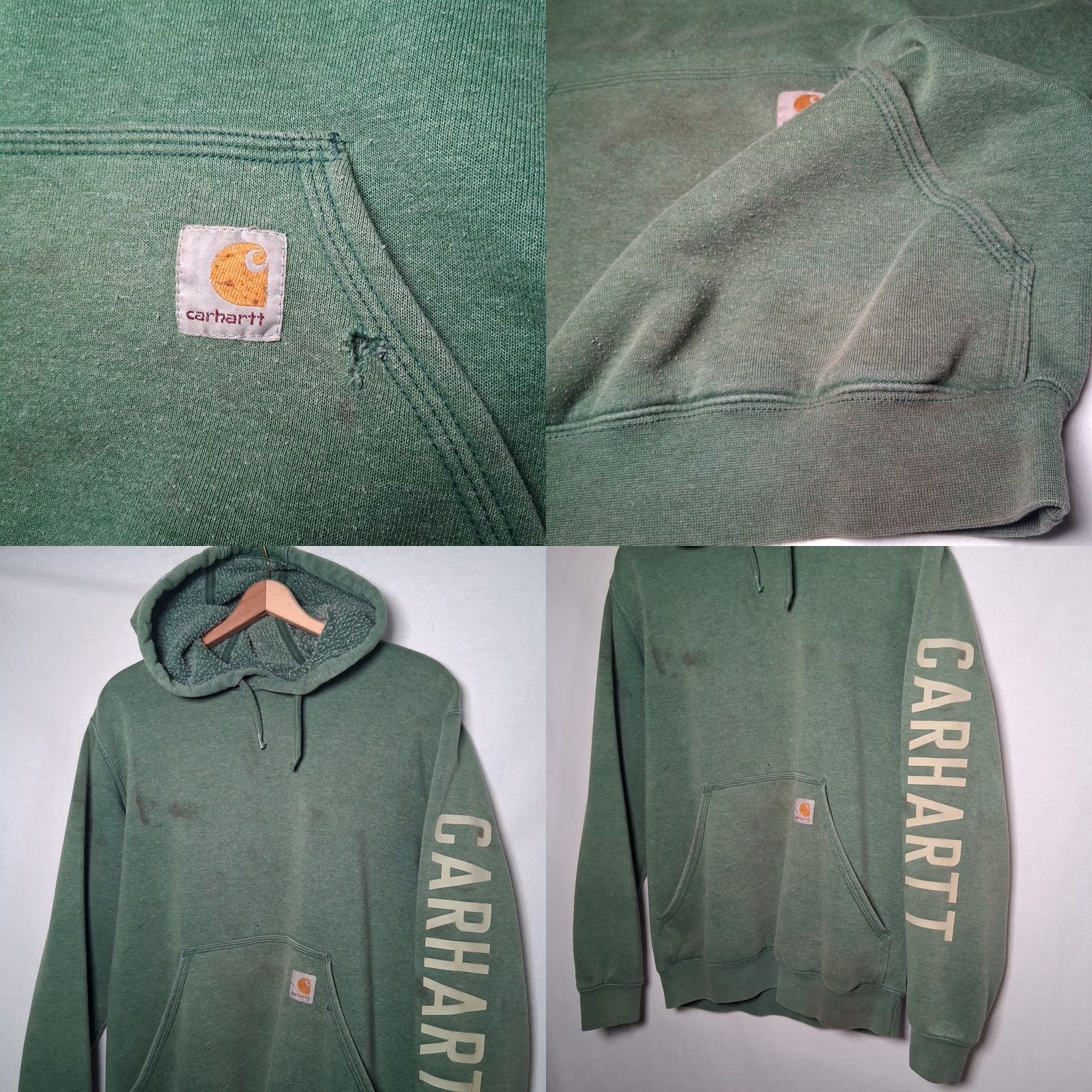 Carhartt VINTAGE Carhartt Hoodie Hooded Sweatshirt Small Green Workwear Pullover Destroyed Work Mens Hoodie Size US S / EU 44-46 / 1 - 11 Thumbnail