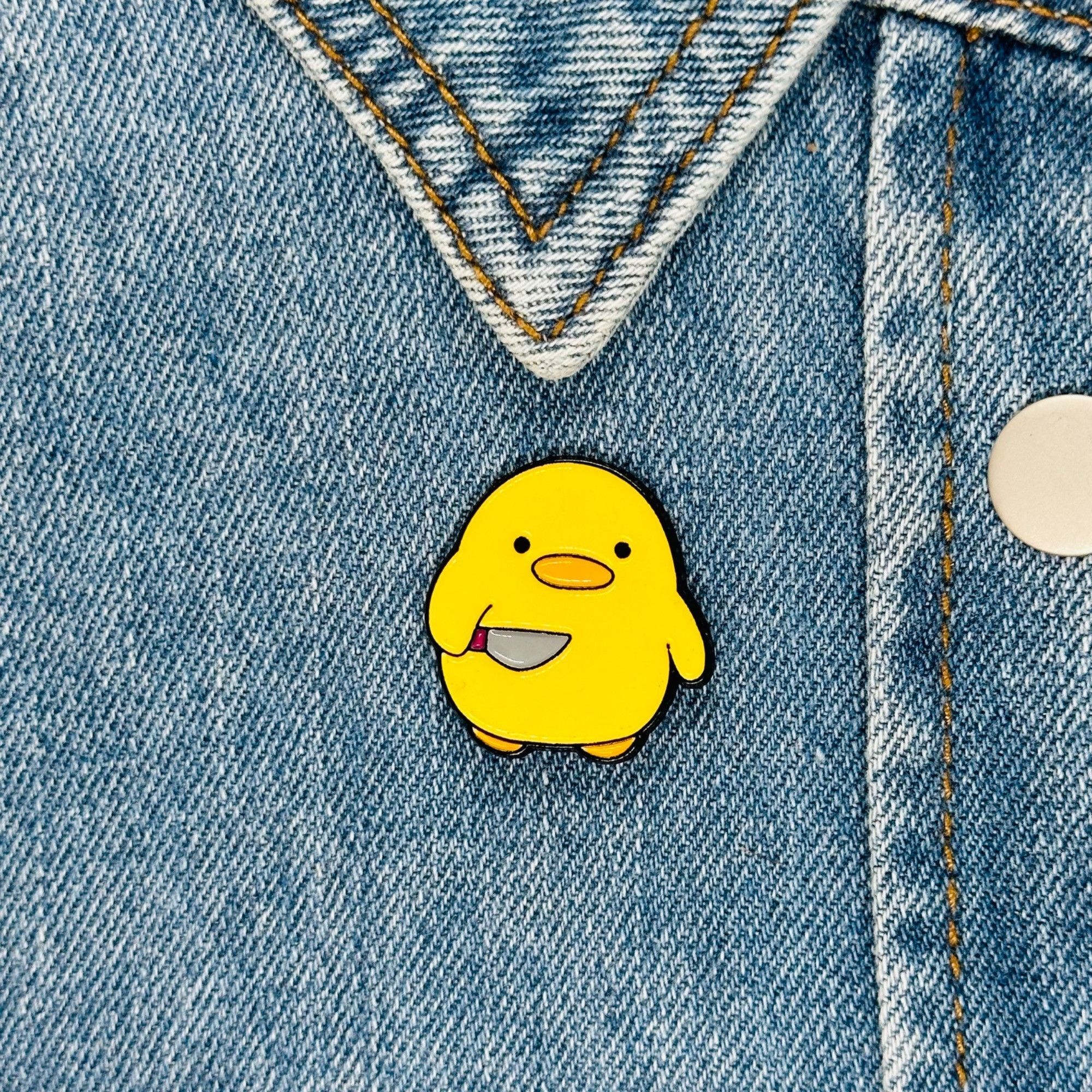 Other 🤩Cute Yellow Duck Chick With Knife Enamel Pin Badge Animal Size ONE SIZE - 1 Thumbnail