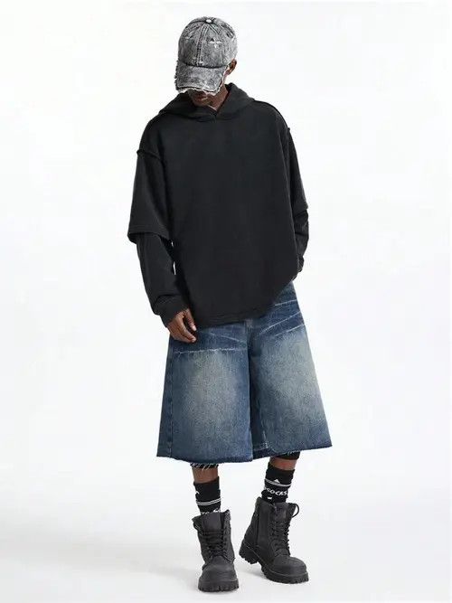 Japanese Brand × Vintage Wide Leg Y2k Shorts Jorts Denim Size US 36 / EU 52 - 1 Thumbnail