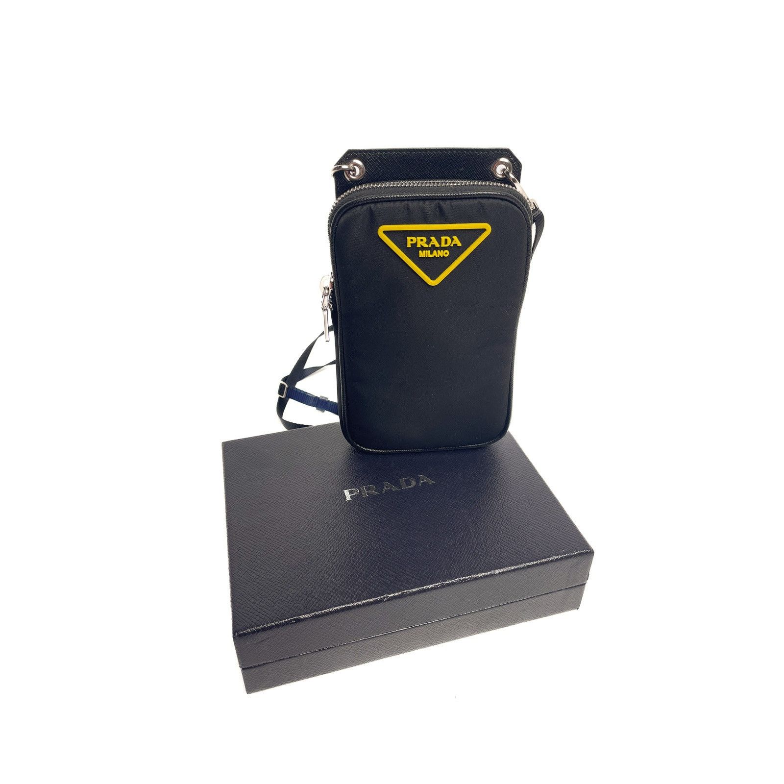 Prada Black Pouch with Yellow Logo Size ONE SIZE - 1 Thumbnail
