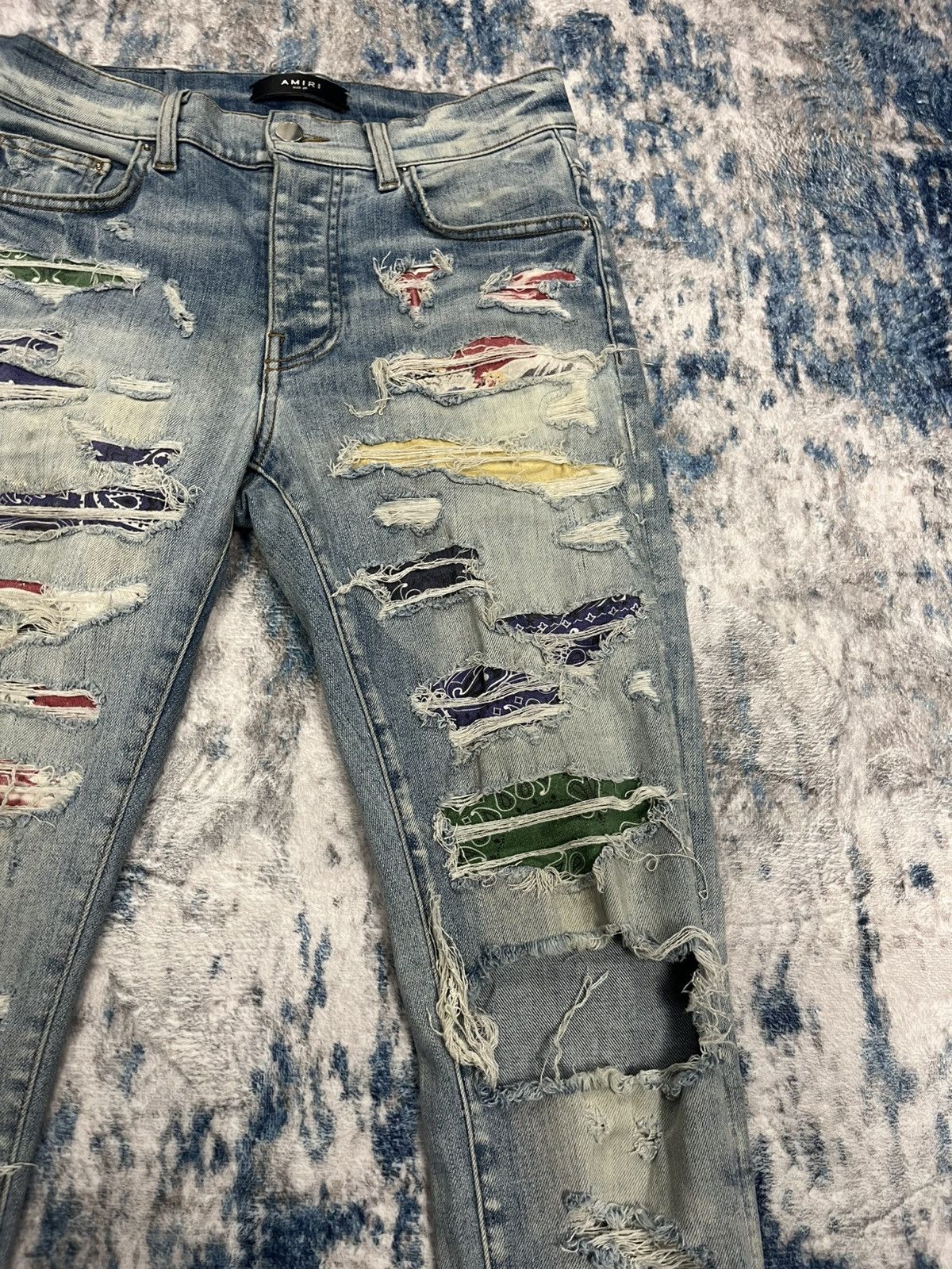 Amiri mx1 jeans w/ black bandana patches