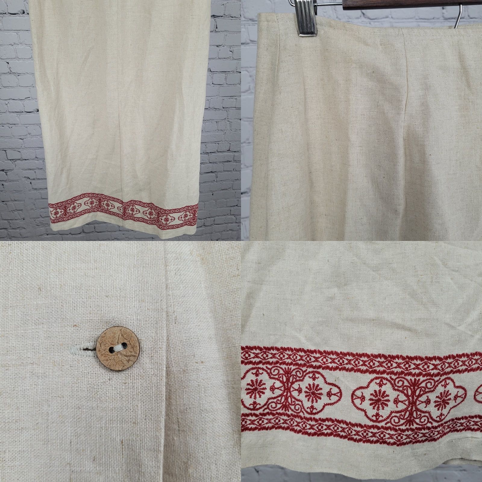Vintage Susan Gail Beige Linen Blend Buttoned Wrap Skirt 12 Womens Long Red Bohemian Size 34" / US 12 / IT 48 - 8 Thumbnail