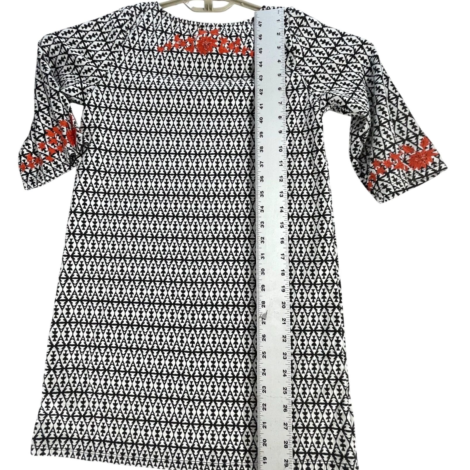 Vintage THML Mini Dress PM Black White Orange Embroidered Boho Hippie Artsy Dress Short Long Sleeve Women Petite Size M / US 6-8 / IT 42-44 - 6 Thumbnail