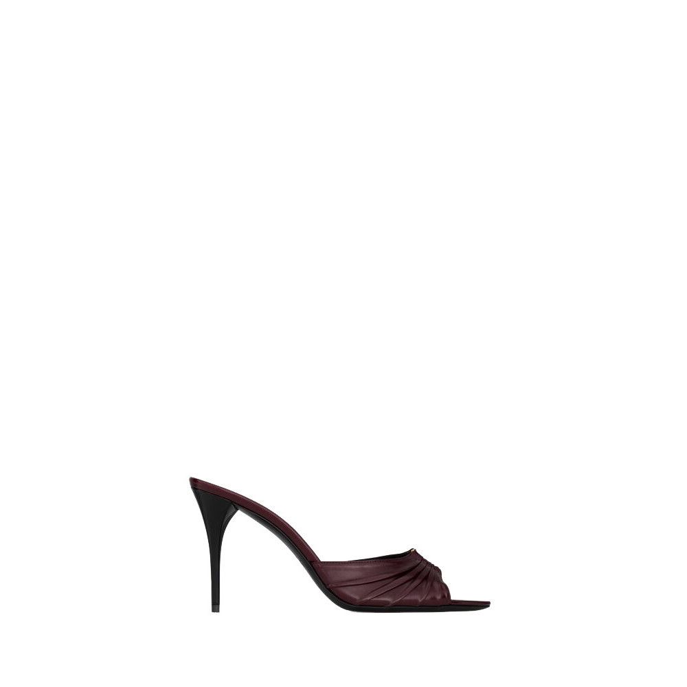 SAINT LAURENT Babylone $1150 Bordeaux Leather 90mm Mules New