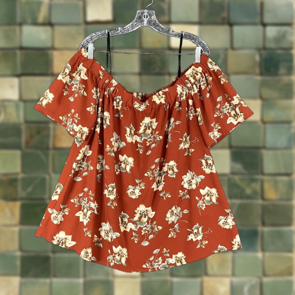 Vintage VINTAGE Perch by Blu Pepper Floral Blouse Off Shoulder Women's 2XL Orange Short Sleeve Plus Size XXL / US 16-18 / IT 52-54 - 1 Thumbnail