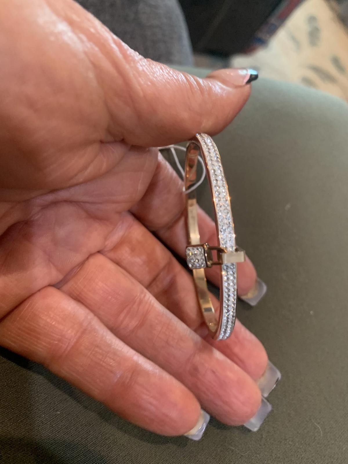 Designer Elegant Silver Rhinestone Bangle Bracelet Size ONE SIZE - 2 Thumbnail