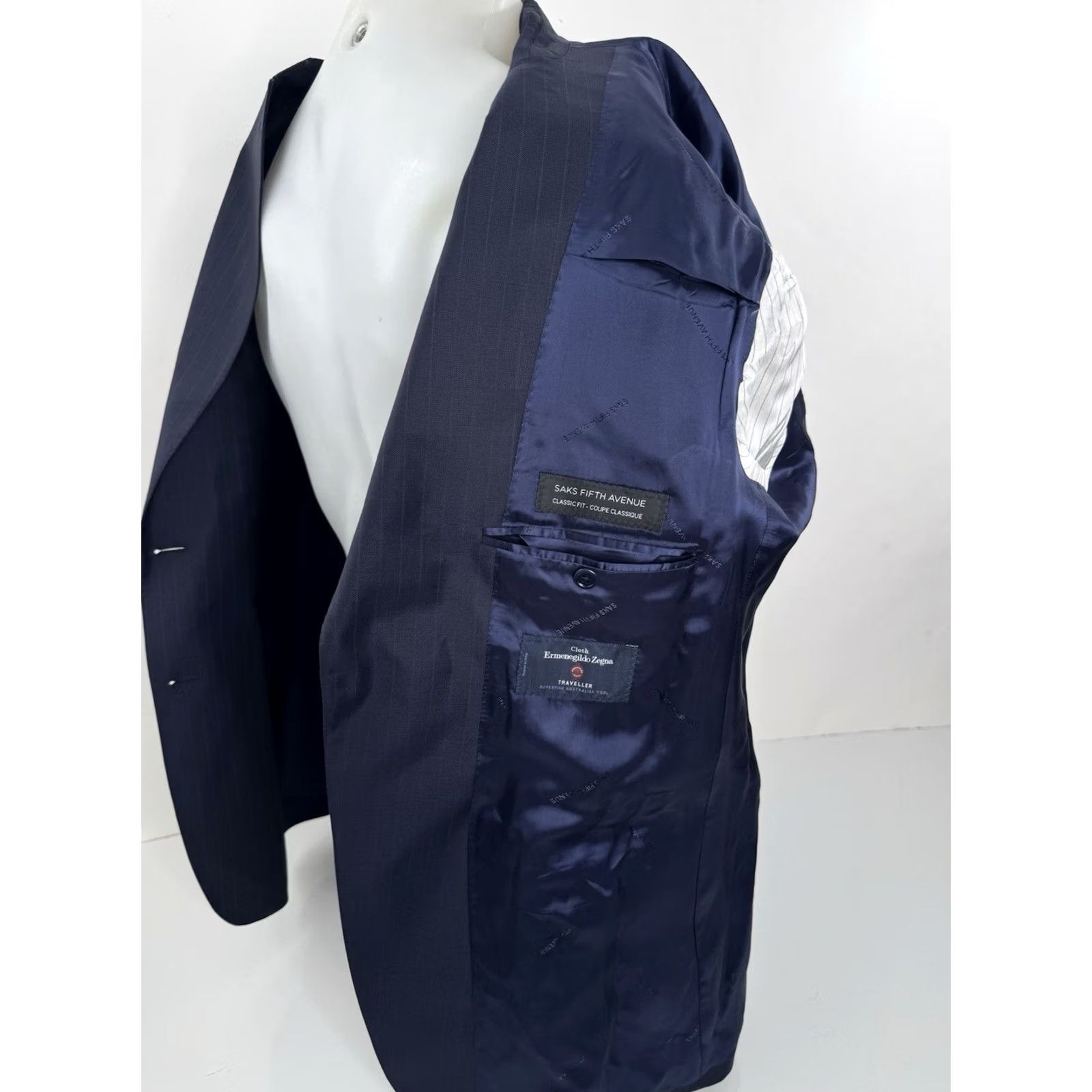 Ermenegildo Zegna SAKS / ZEGNA - Wool Pinstripe Blazer Jacket 44 R Men Blue Wool Blazer Jacket Mens 90s 2000s EXCELLENT Size 44R - 7 Thumbnail