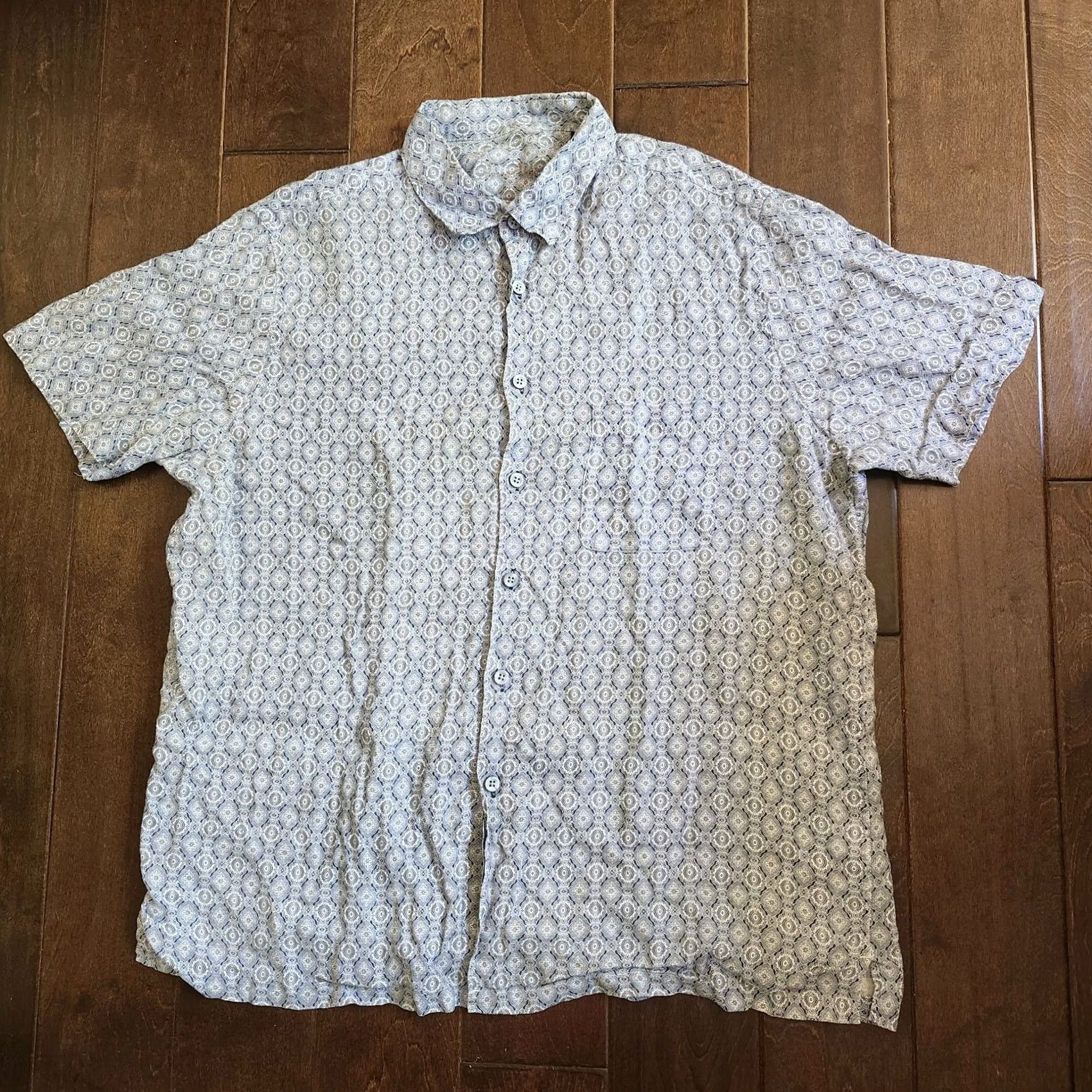 Tasso Elba Tasso Elba Men's Geometric Casual Short Sleeve Button-Up Shirt XL Blue Multicolor Button Pocket Linen Regular Fit Size US XL / EU 56 / 4 - 2 Thumbnail