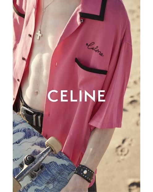 image of Celine x Hedi Slimane Ss22 Loose Bowling Shirt Hawaiian Short Sleeve in Pink, Men's (Size Medium)