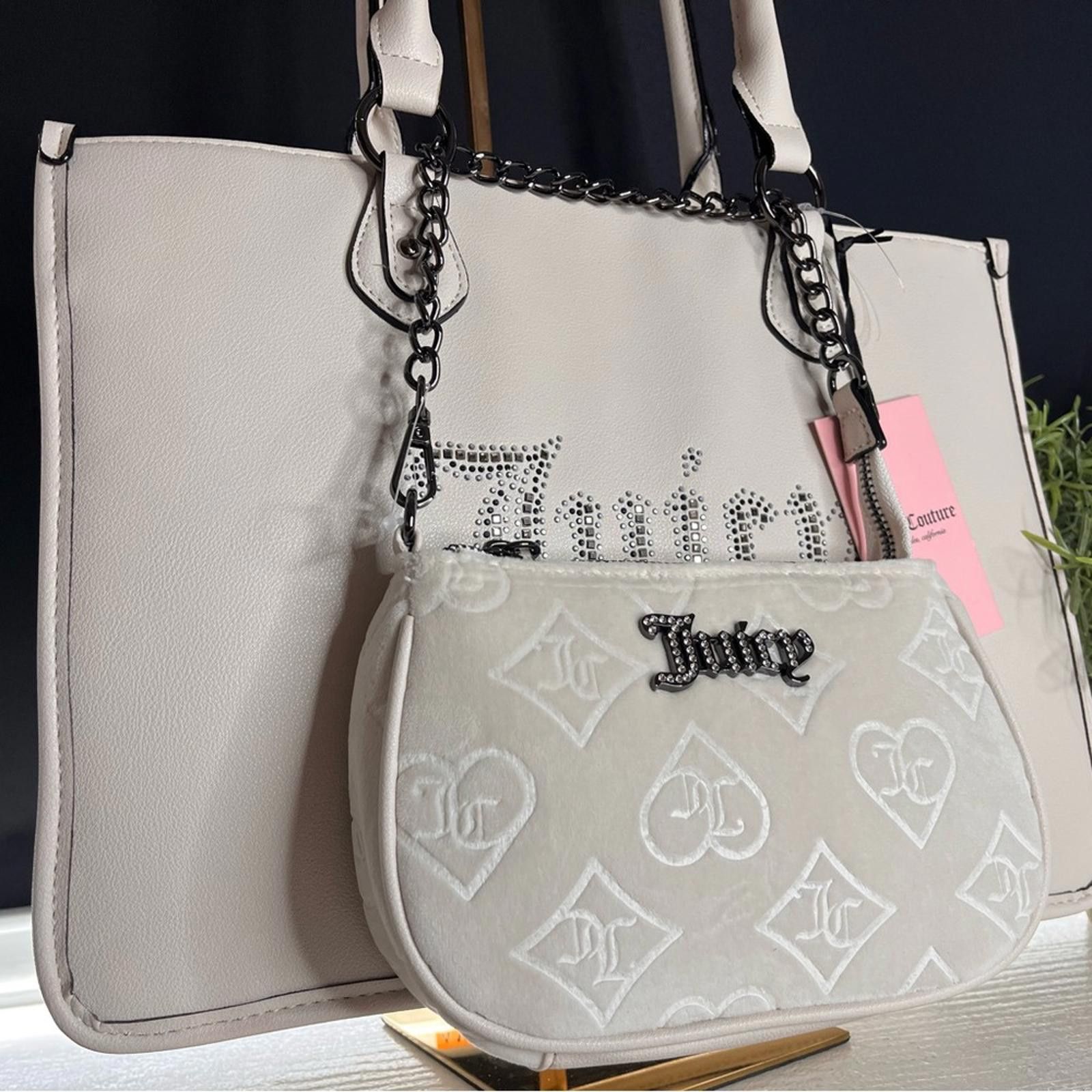 Juicy Couture Two In One Tote Shoulder Bag Purse Set NWT in Beige, Women's