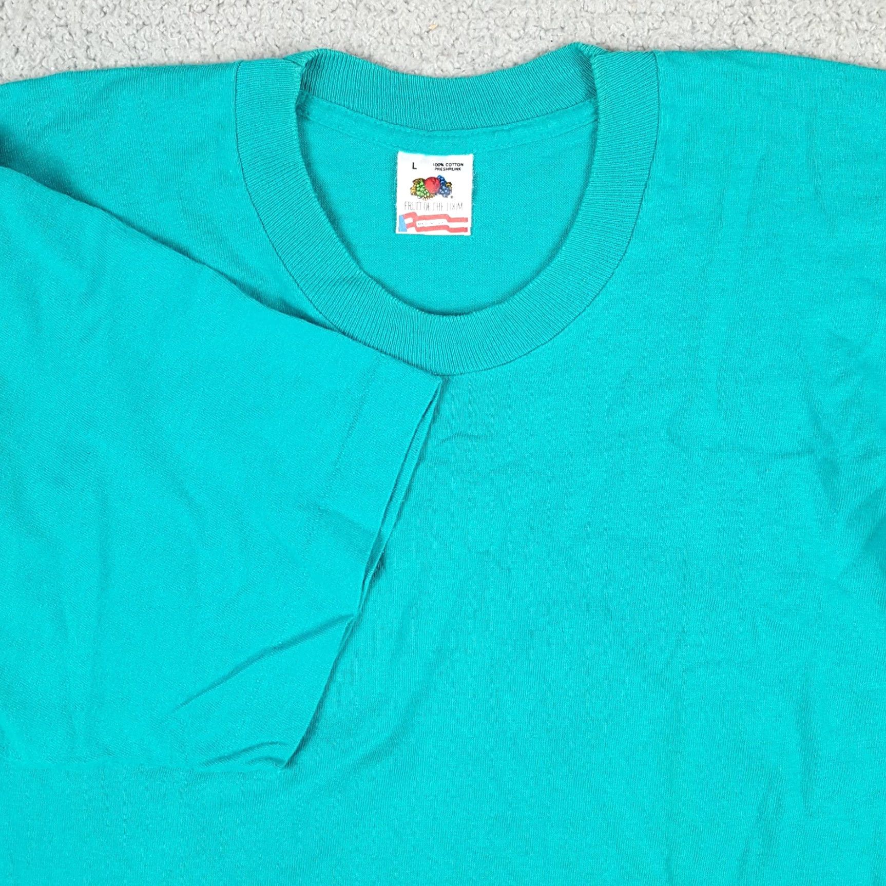 Fruit Of The Loom VINTAGE Fruit of the Loom T-Shirt Mens Teal 90s Grunge Band Retro US Made Size S Short Sleeve Crew Neck Cotton Logo Embroidered Blue Size US S / EU 44-46 / 1 - 3 Thumbnail