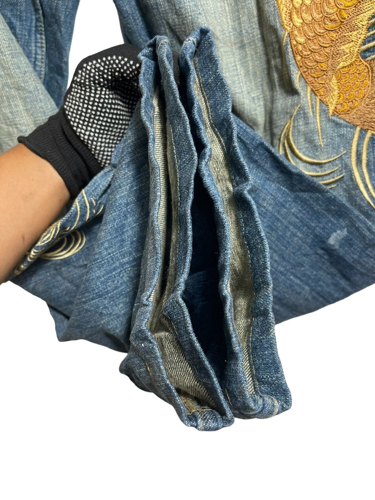 If Six Was Nine Vintage Karakuri Generation Big Koi Fish embroidered Denime Size US 35 - 4 Thumbnail
