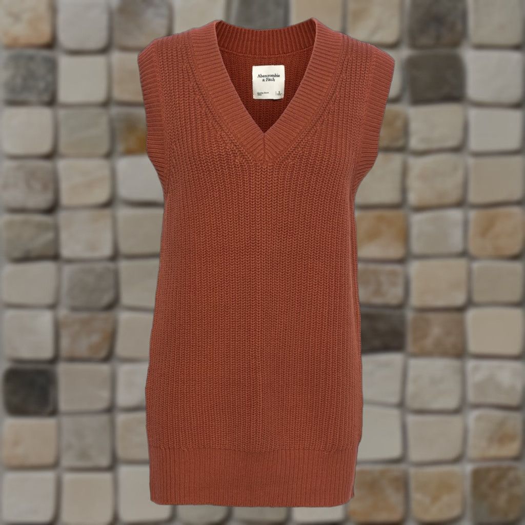 Abercrombie & Fitch VINTAGE Abercrombie & Fitch Women's Knit Sweater Dress V-Neck Sleeveless Sz MT Dress M Rust 90s Preppy Tall Womens Size M / US 6-8 / IT 42-44 - 1 Thumbnail