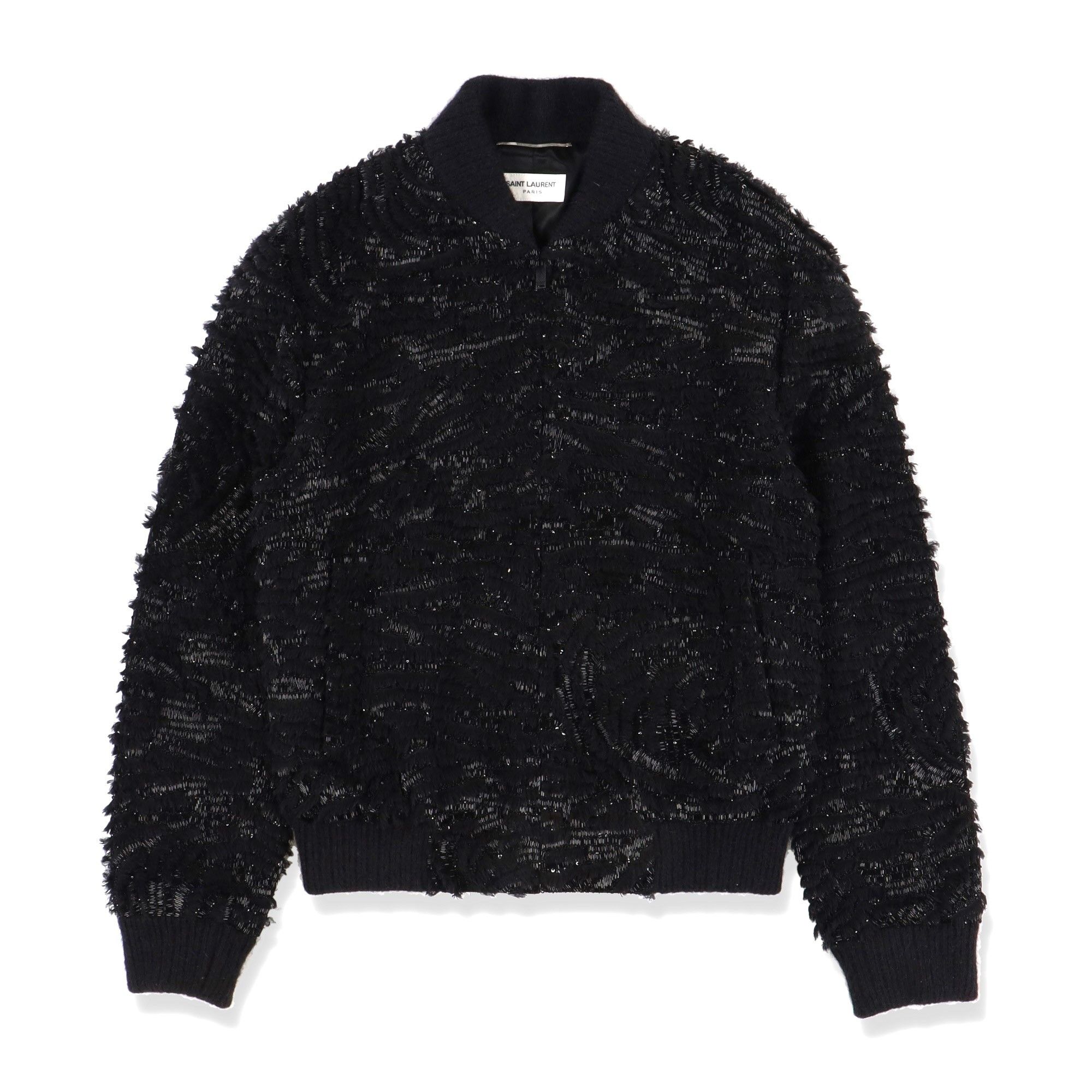 image of Saint Laurent Paris 1 Of 1 Black Wool Sequin Embellished Bomber Jacket, Men's (Size Small)