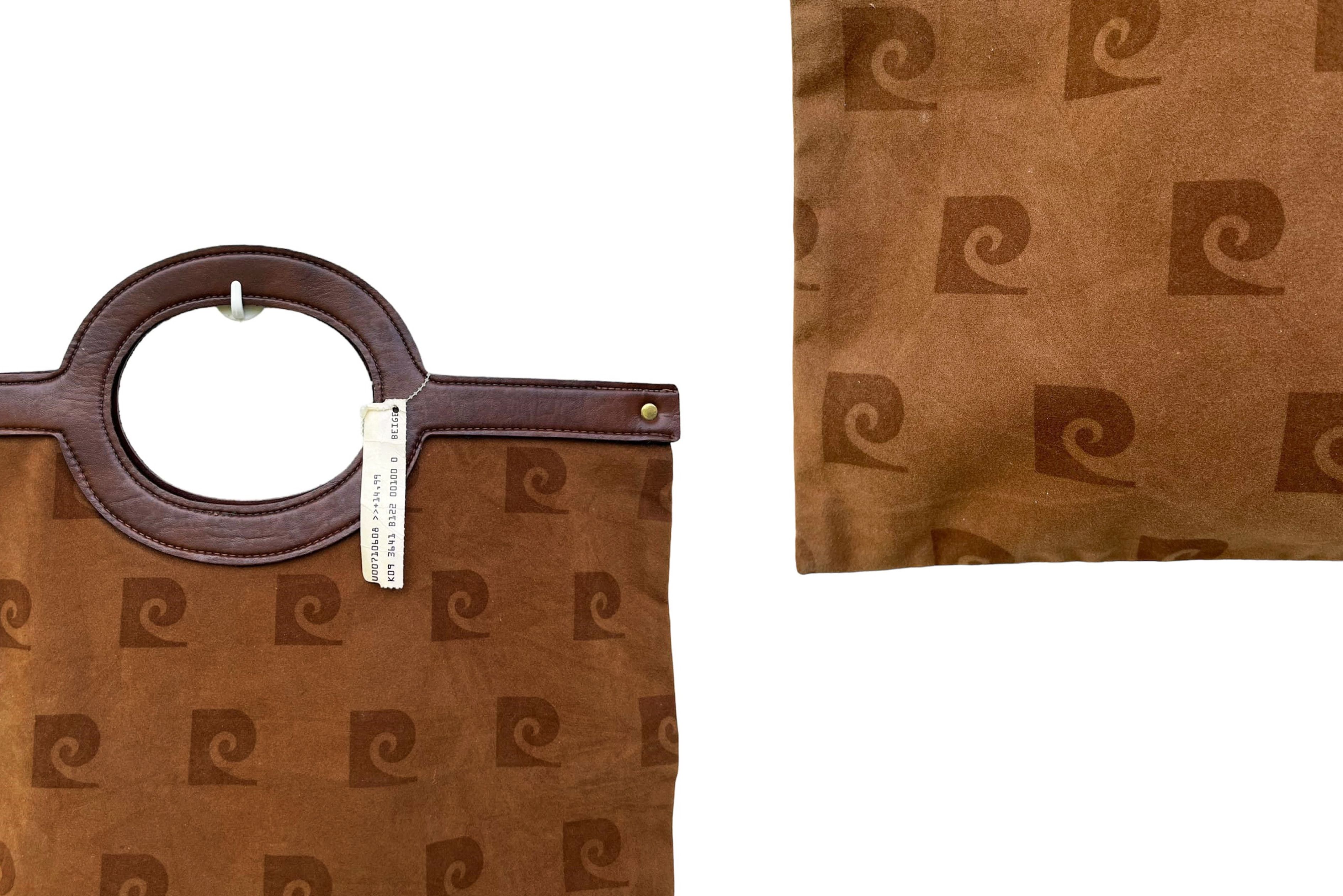 Pierre Cardin Brown Velvet handbag, signature logo printed
