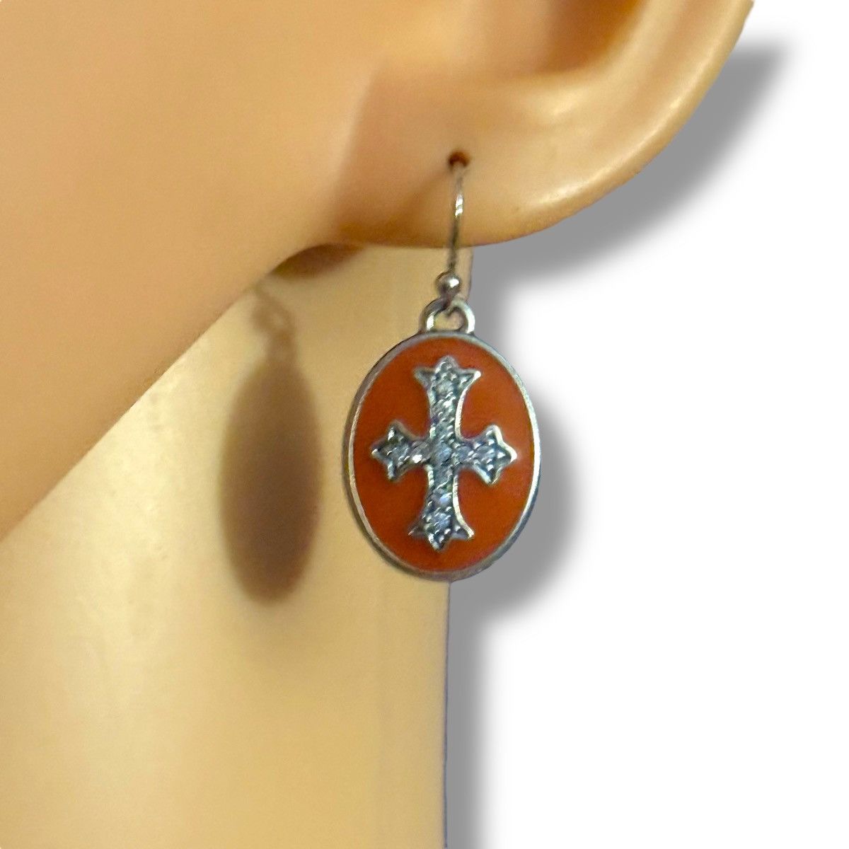 Other MX Collection orange oval silver CZ cross dangle earrings Size ONE SIZE - 2 Thumbnail