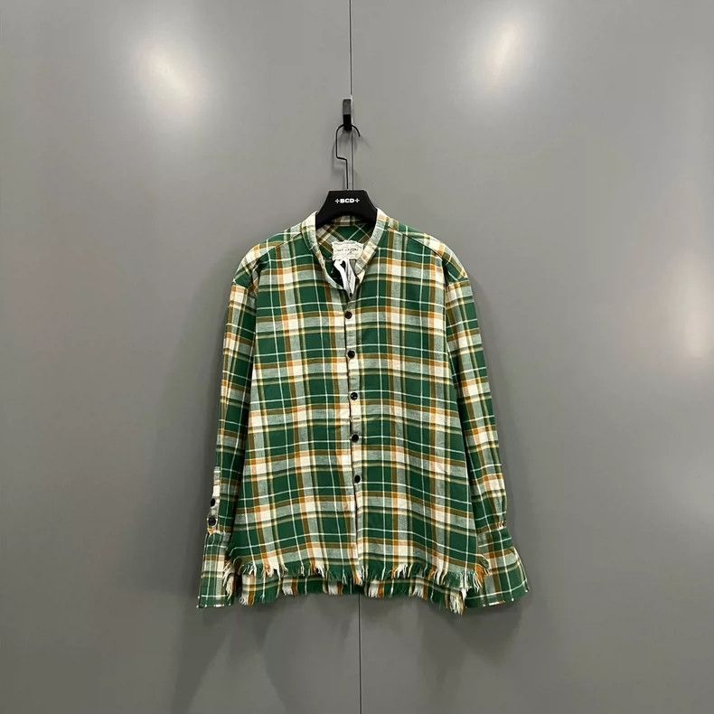 Greg Lauren greg laurenGreen plaid long sleeved shirt 2506-Nextarrow Size US M / EU 48-50 / 2 - 1 Thumbnail