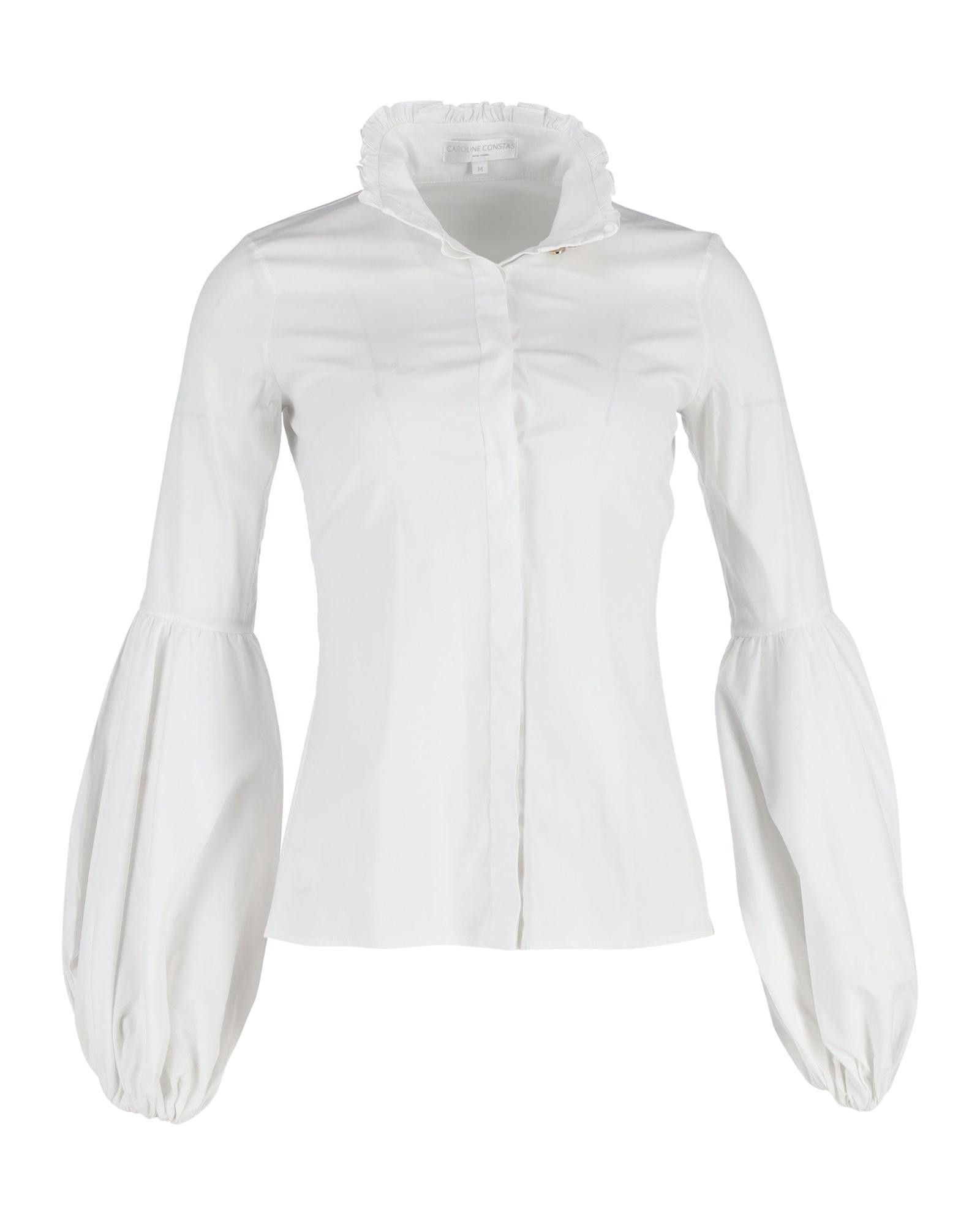 image of Caroline Constas Sophisticated White Cotton Puffed Sleeve Shirt, Women's (Size Medium)