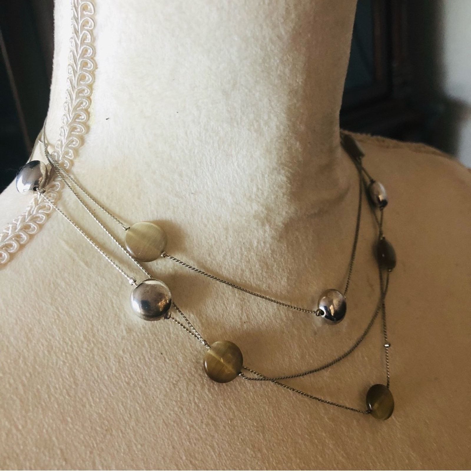 Jewelry Triple strand beaded silver chain necklace Size ONE SIZE - 3 Thumbnail
