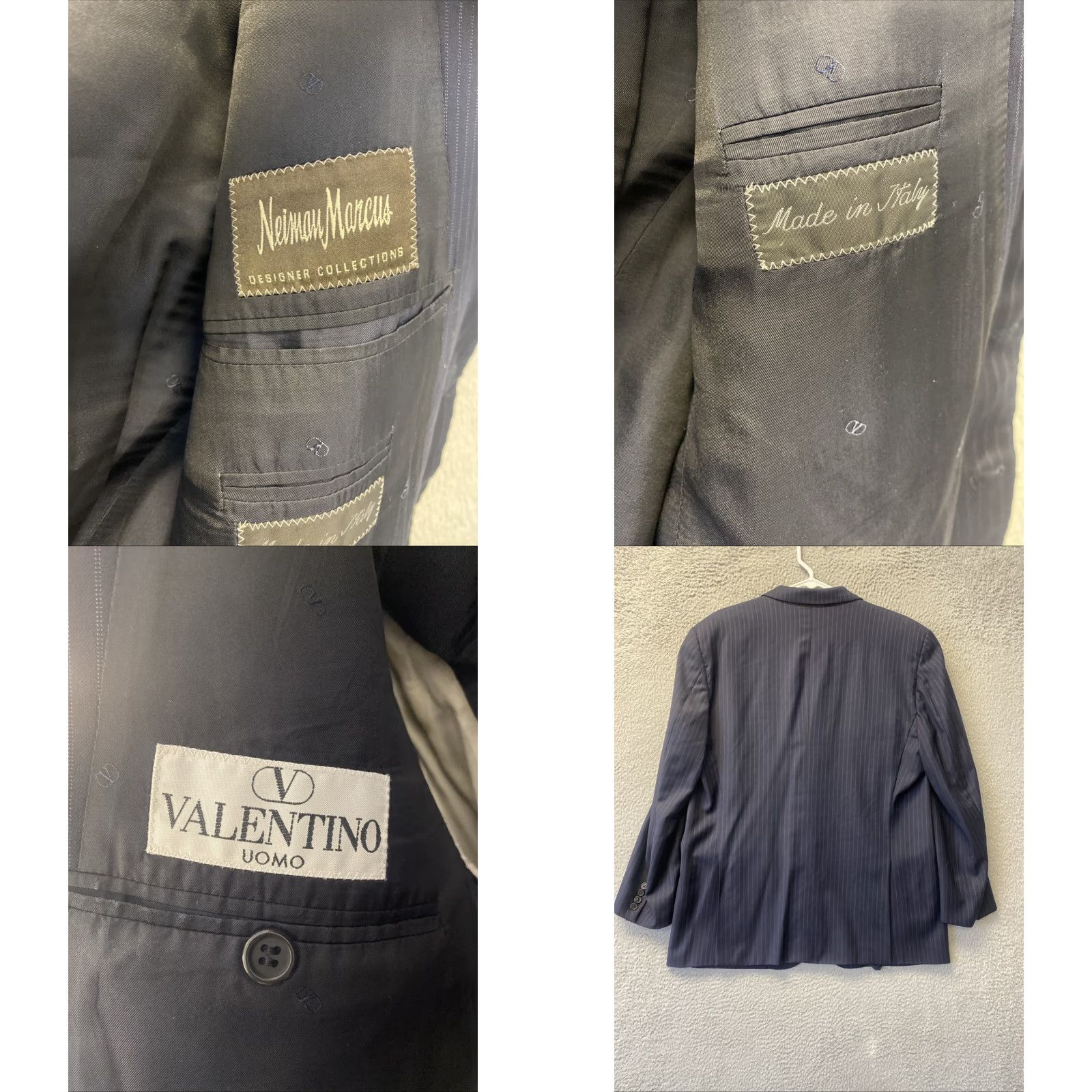Valentino VALENTINO Blazer Mens 44R Dark Blue Pinstripe Wool Double-Vented Formal Vintage Design Size 44R - 8 Thumbnail