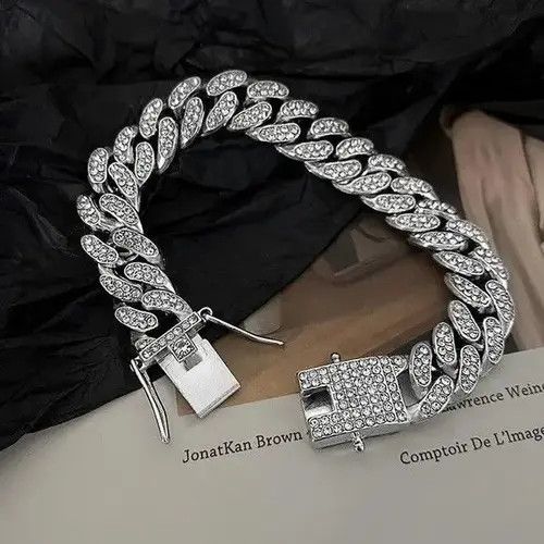 Jewelry Titanium Steel CZ Link Chain Bracelet for Men Women Size ONE SIZE - 3 Thumbnail